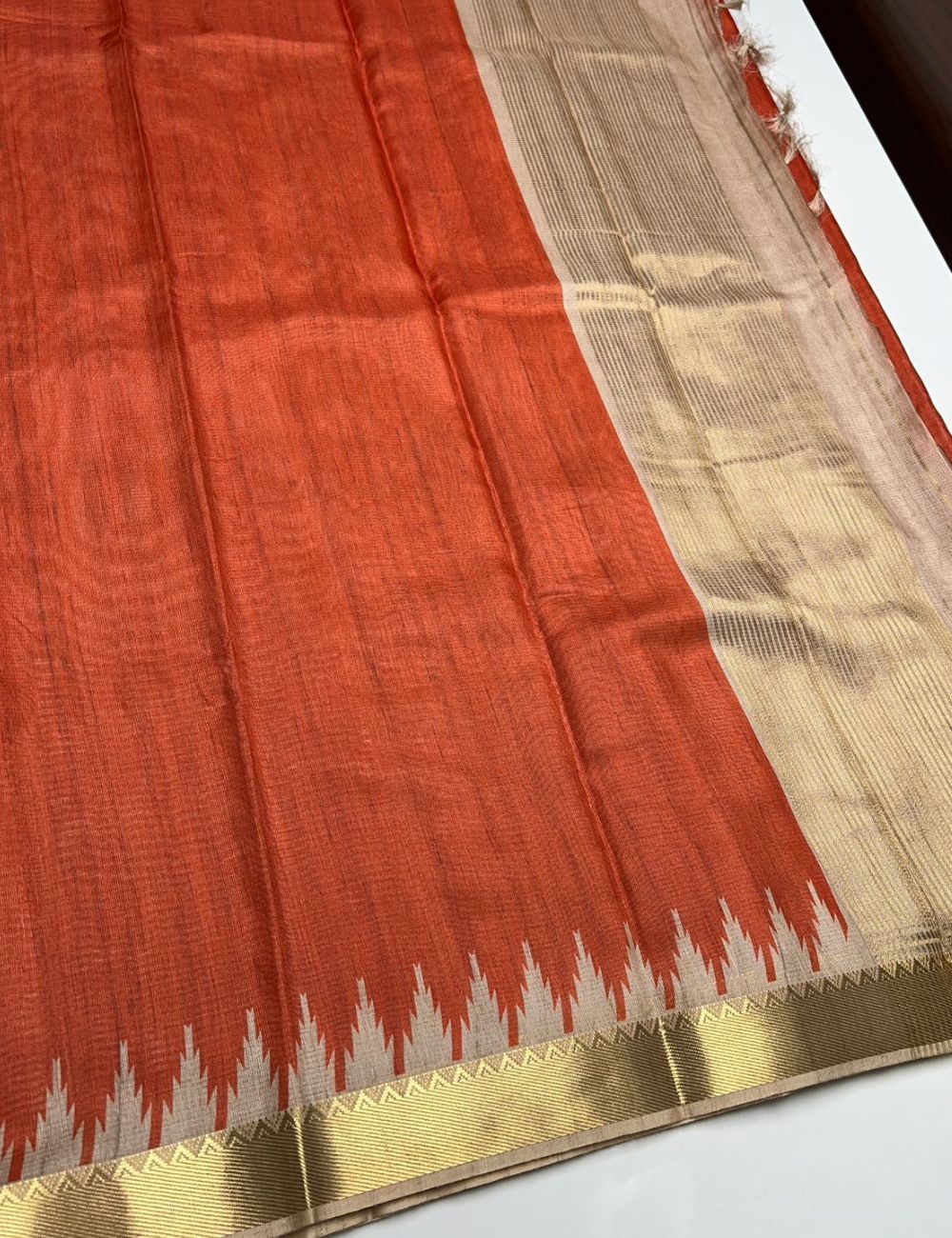 Orange Color -  Plain Semi Tusser Saree