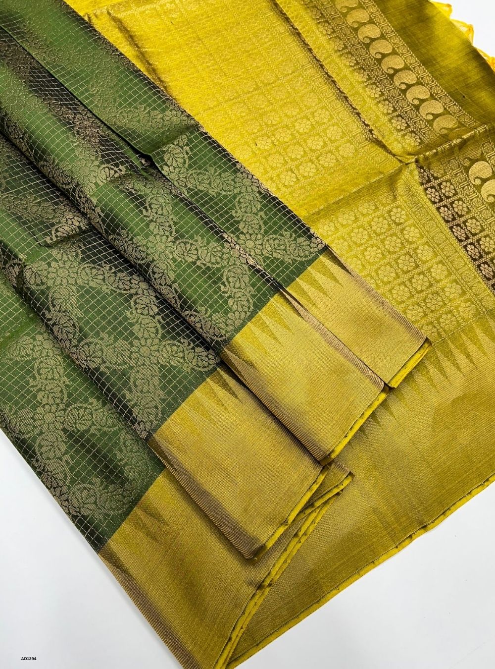 Army Green & Greenish Yellow - Soft Silk Saree