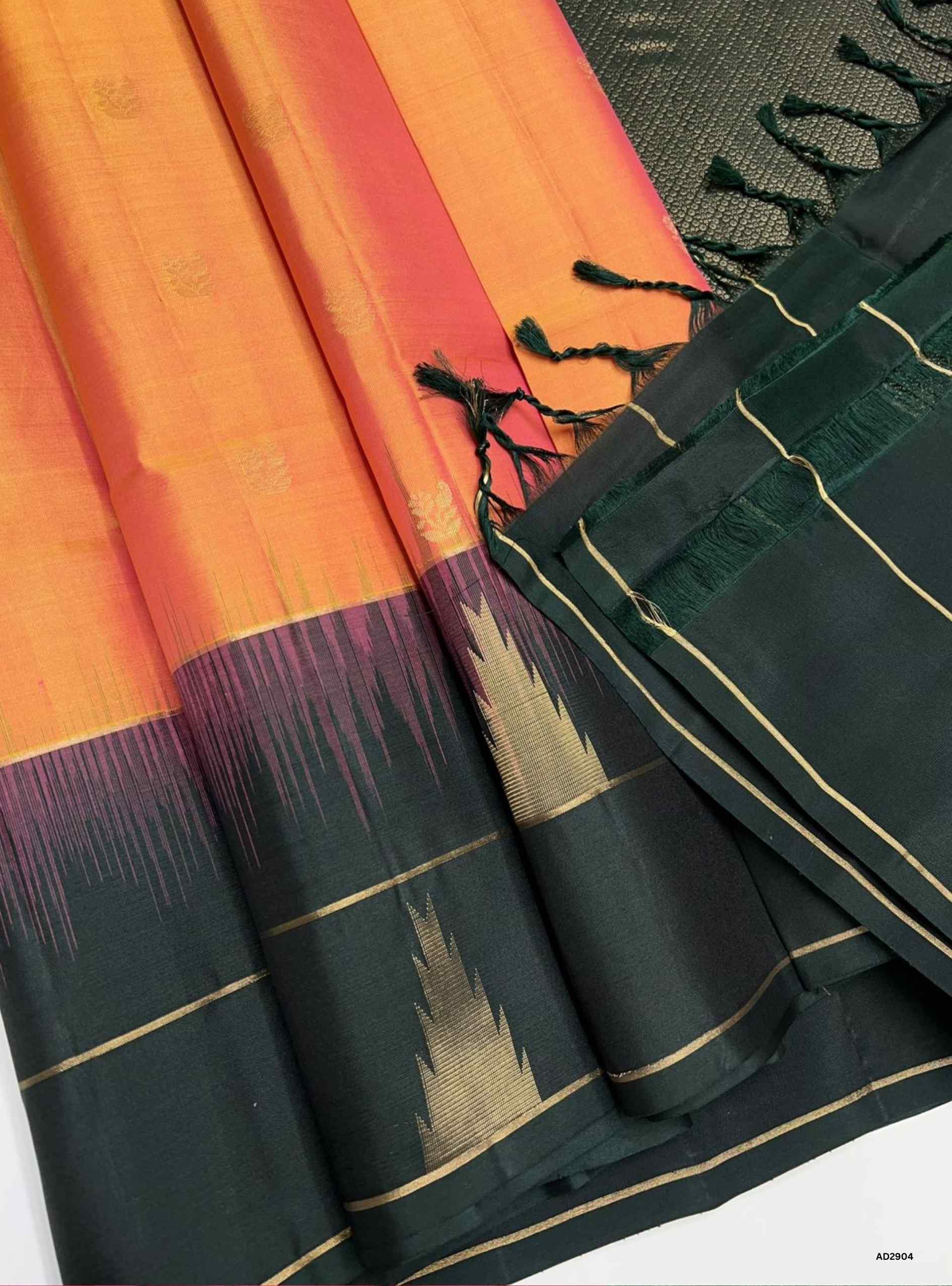 Mango Yellow & Dark Green - Soft Silk Saree