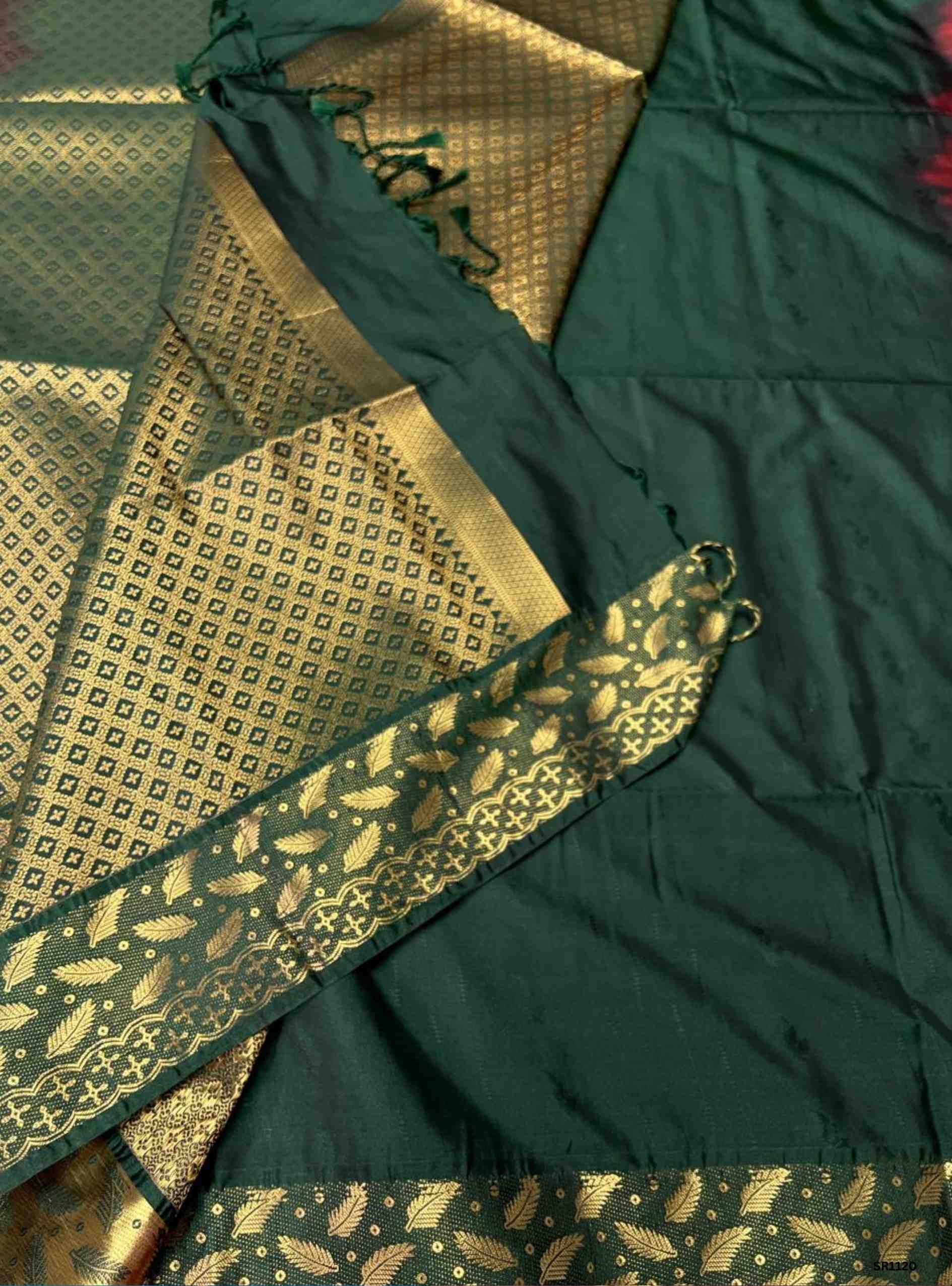 Brown & Green - Semi Silk Saree