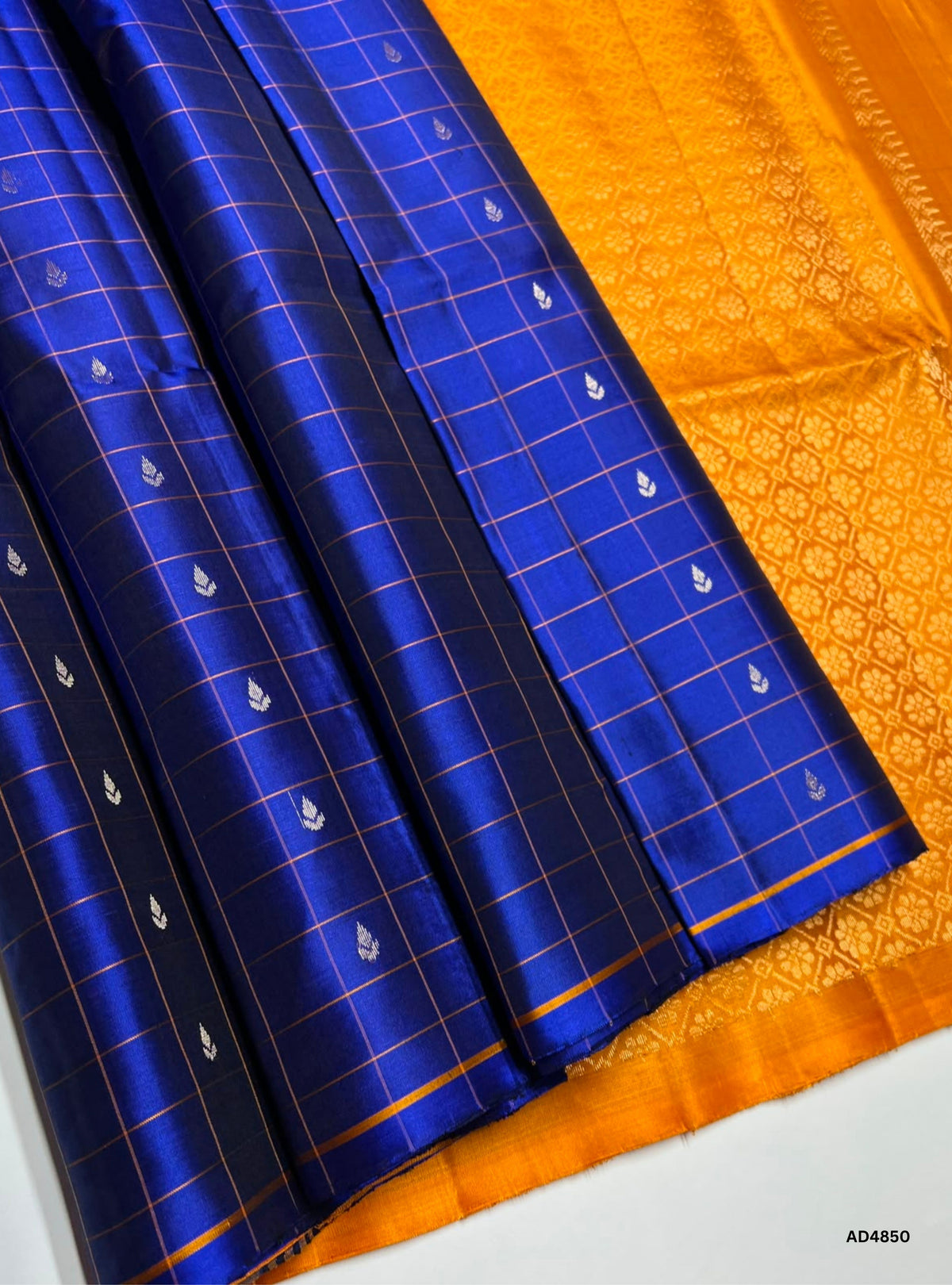 Blue & Yellow - Checker Soft Silk Saree