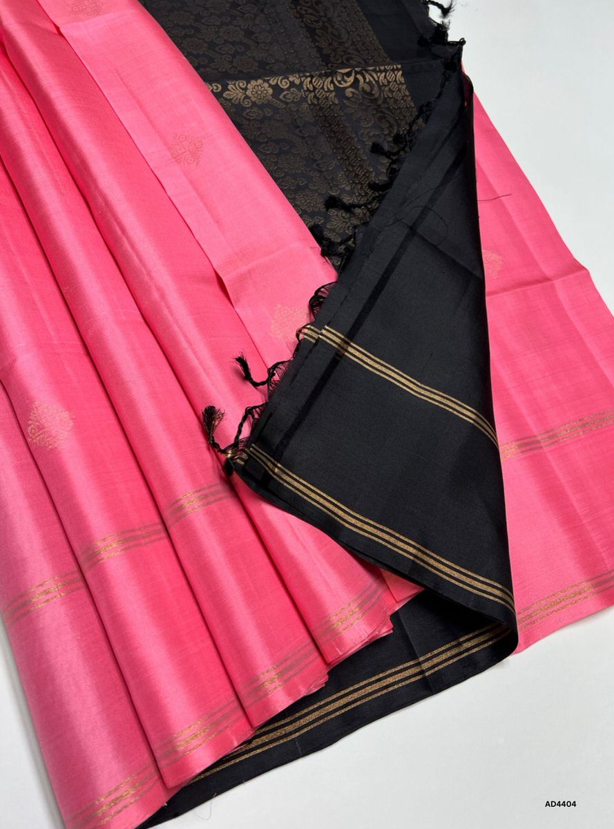 Pink & Black - Soft Silk Saree