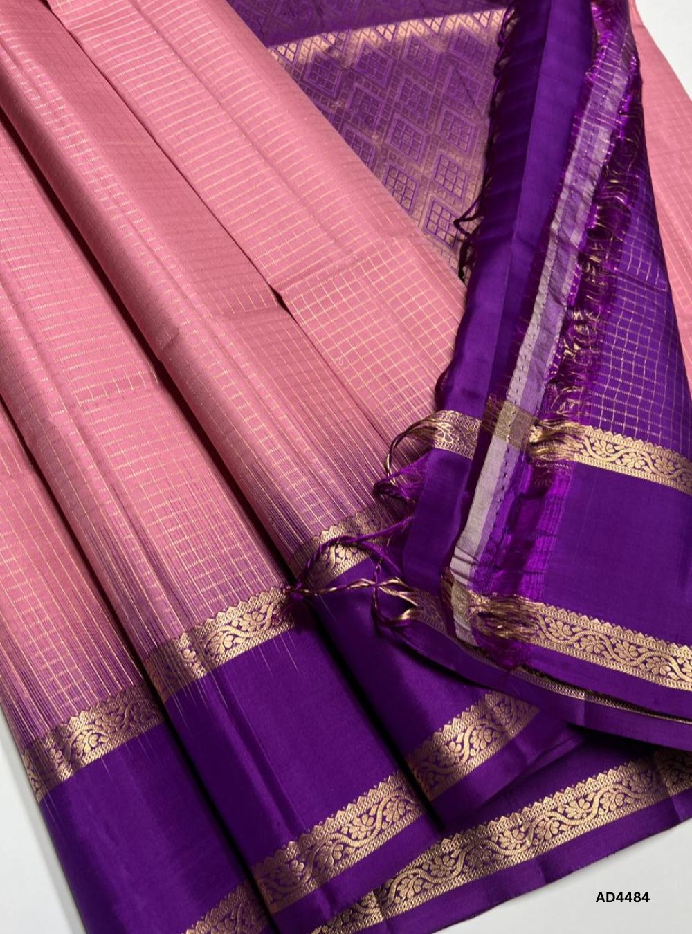 Crepe Pink & Purple - Checkerd Retta Pett Saree