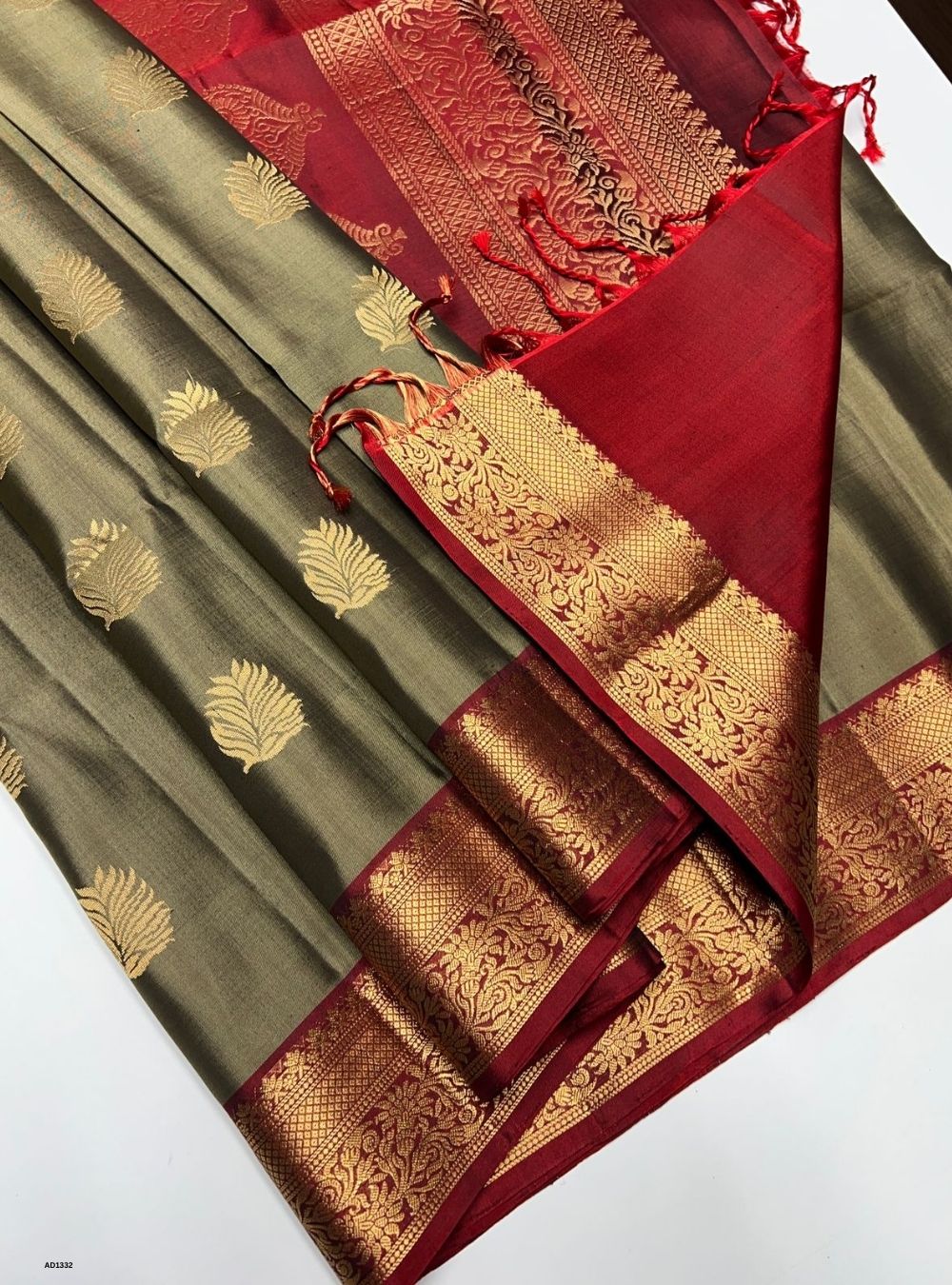 Army Brown & Maroon -  Soft Silk Saree