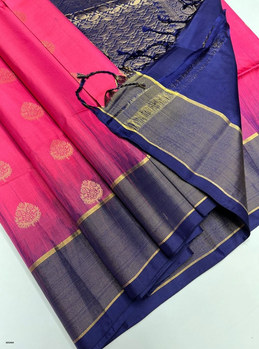 Pink & Navy -  Soft Silk Saree