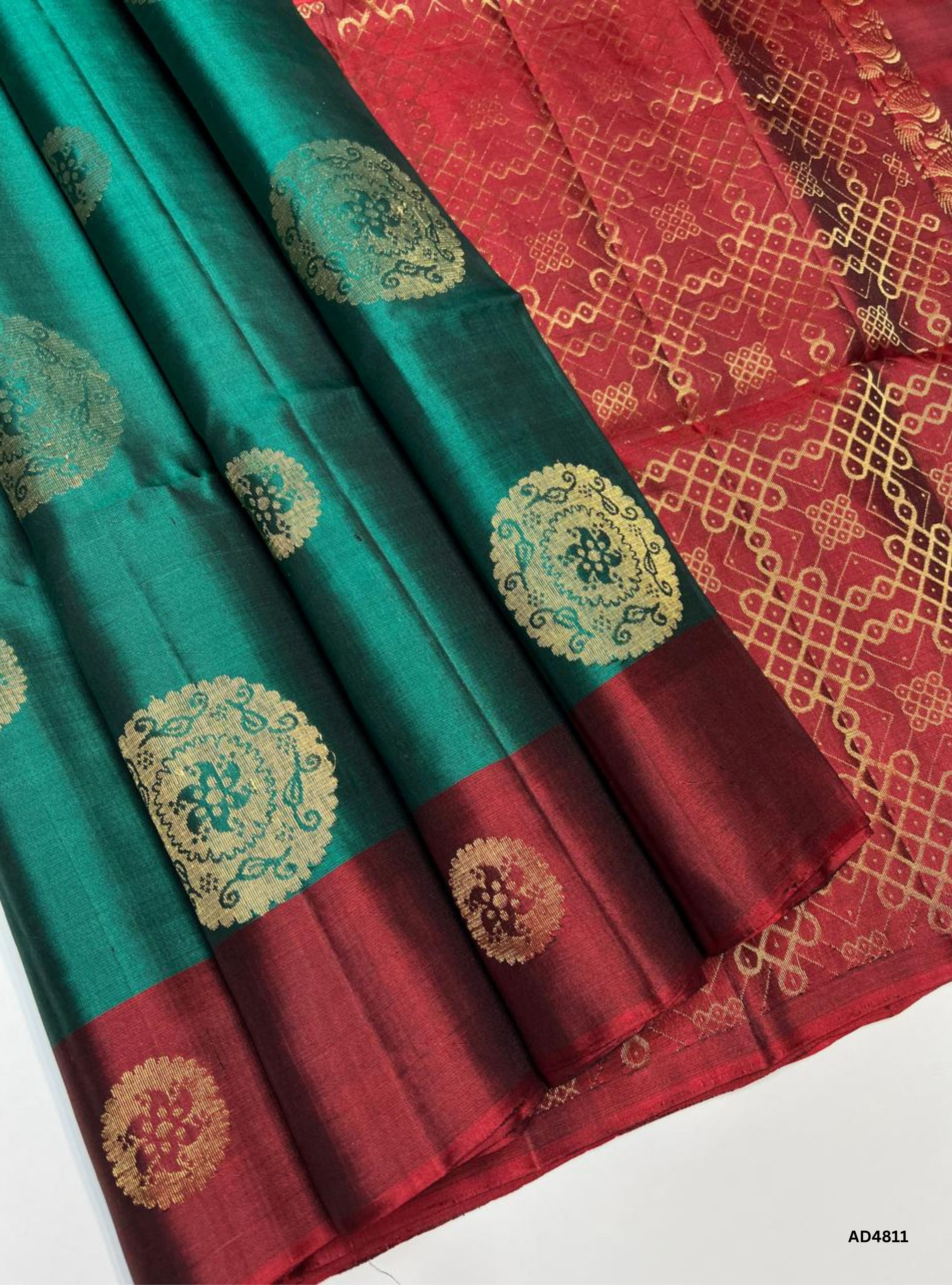 Green & Maroon - Soft Silk Saree