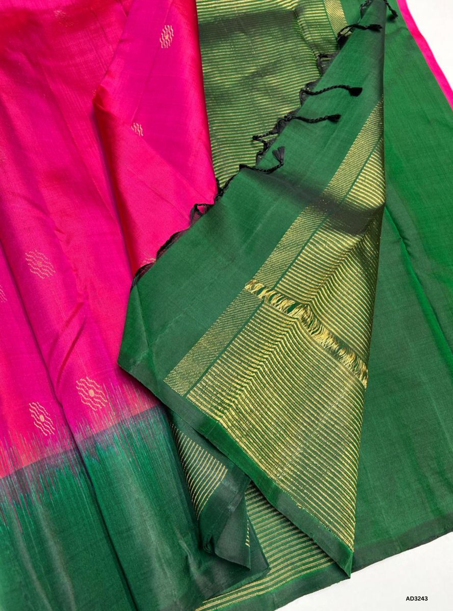Pink & Green - Soft Silk Saree