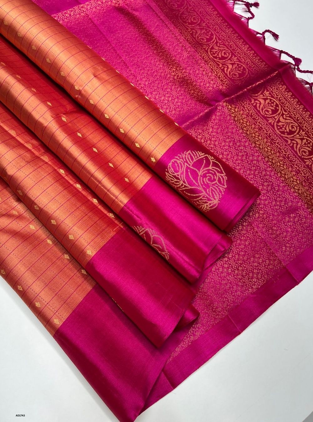 Peach & Pink  - Soft Silk Saree