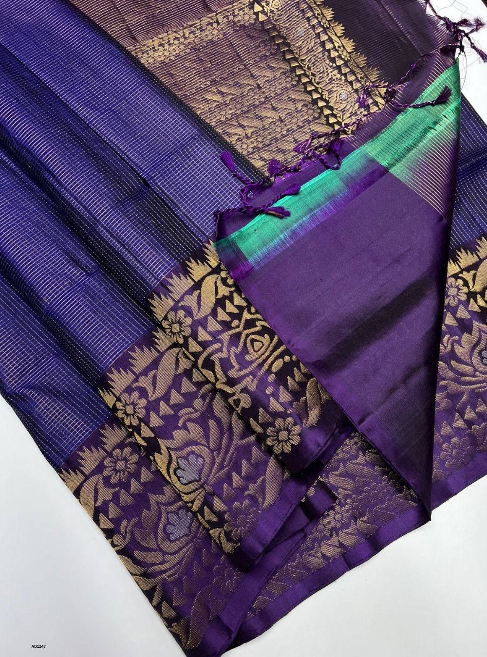 Navy & Purple  -  Soft Silk Saree