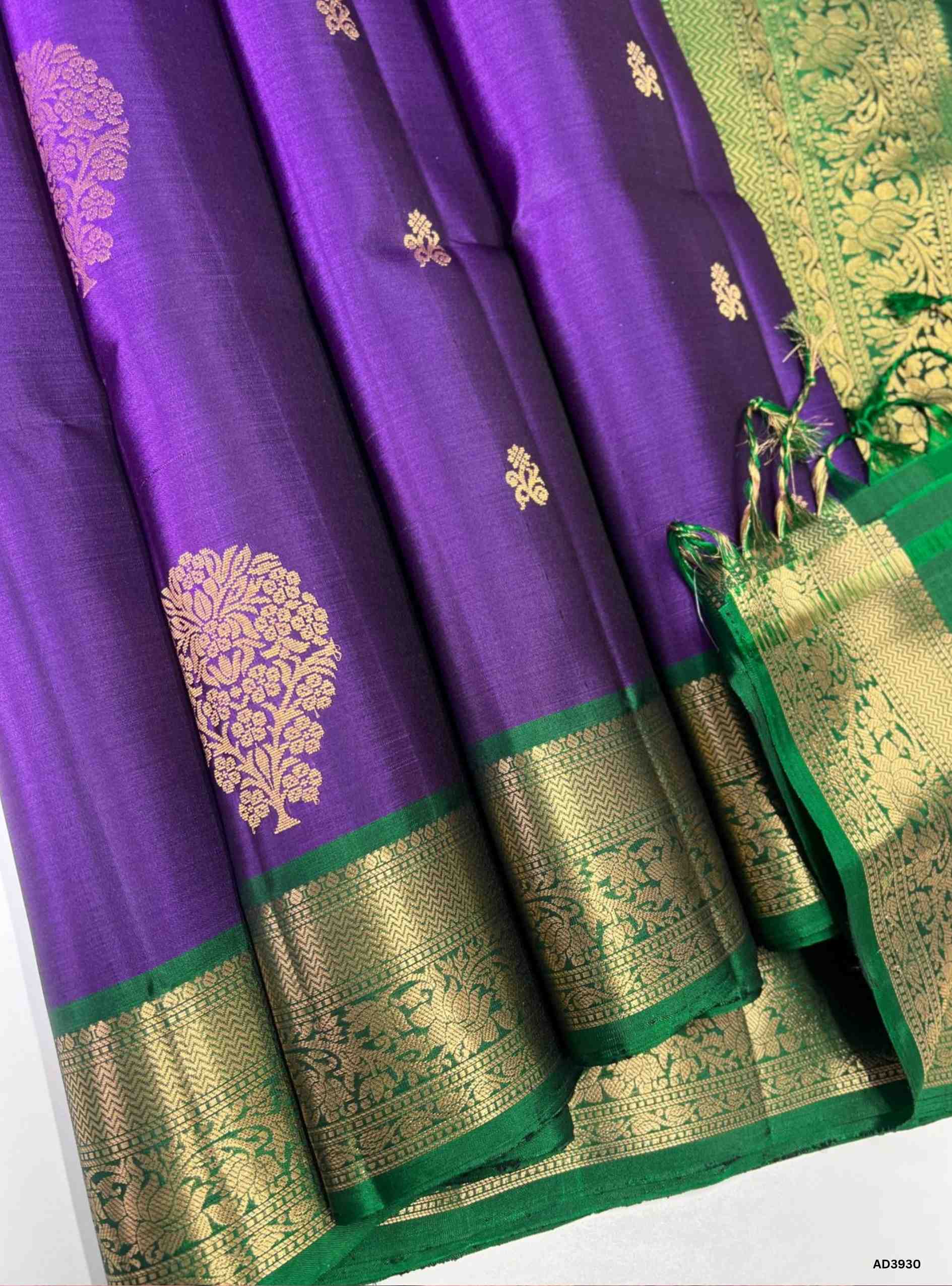 Purple & Green - Kanchi Border Soft Silk Saree