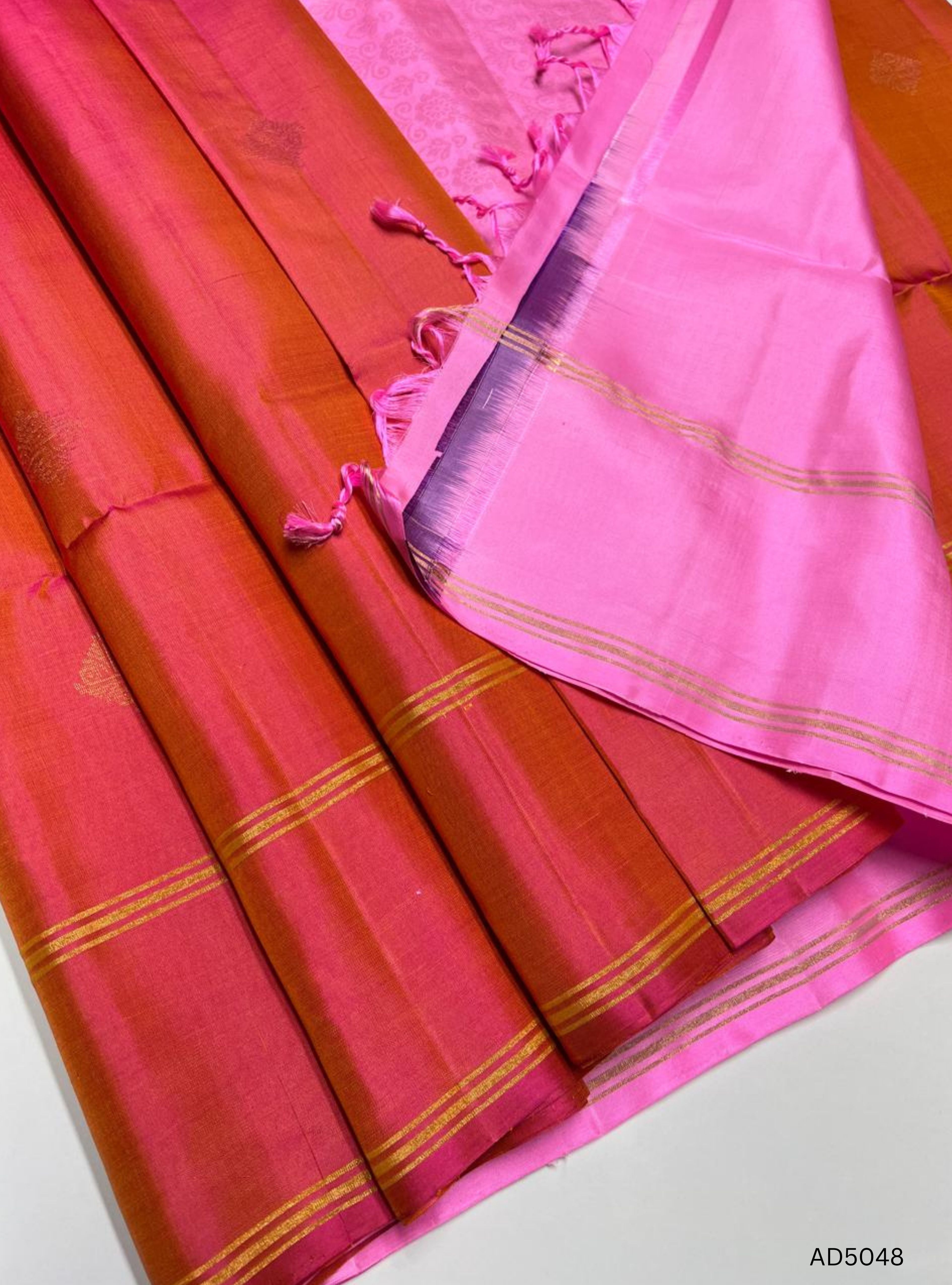 Orange & Pink - Soft Silk Saree