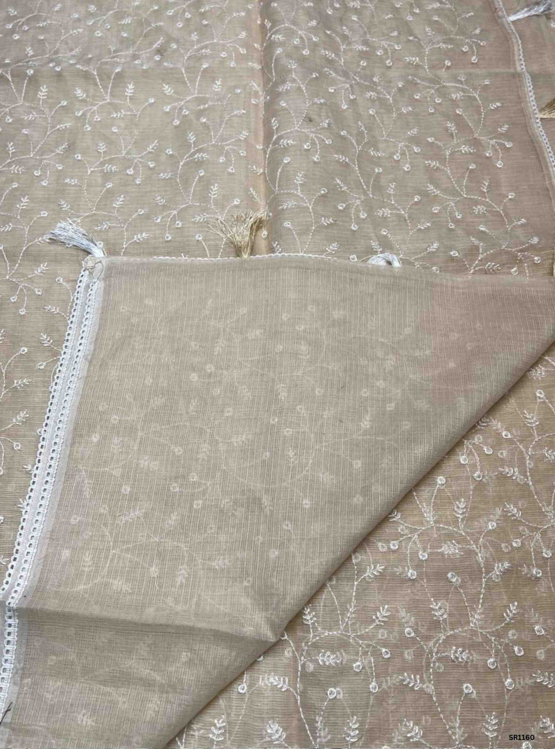 Creme - Embroidered Pure Kota Cotton Saree