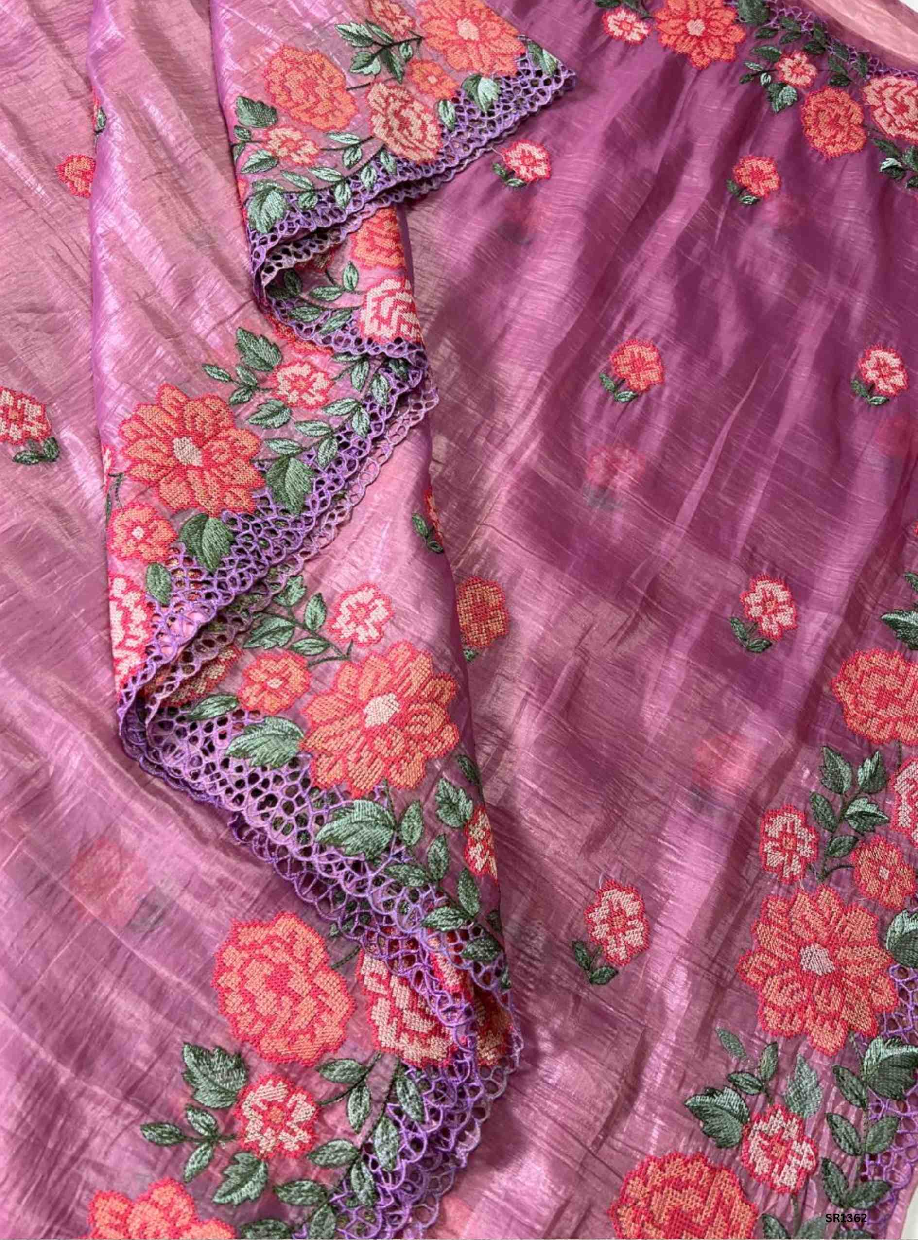 Pink - Cut Work Glazed Organza