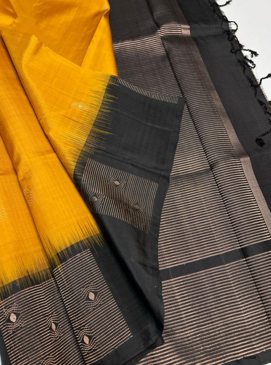 Yellow & Black - Soft Silk Saree