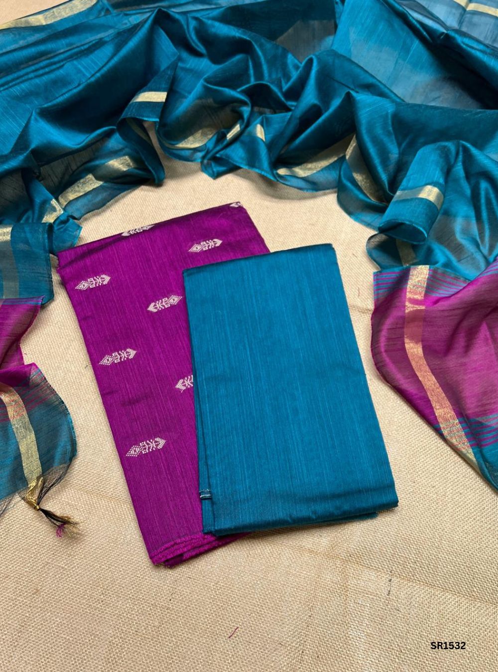 Magenta - Raw Silk Unstiched Suit 3 Pc Set