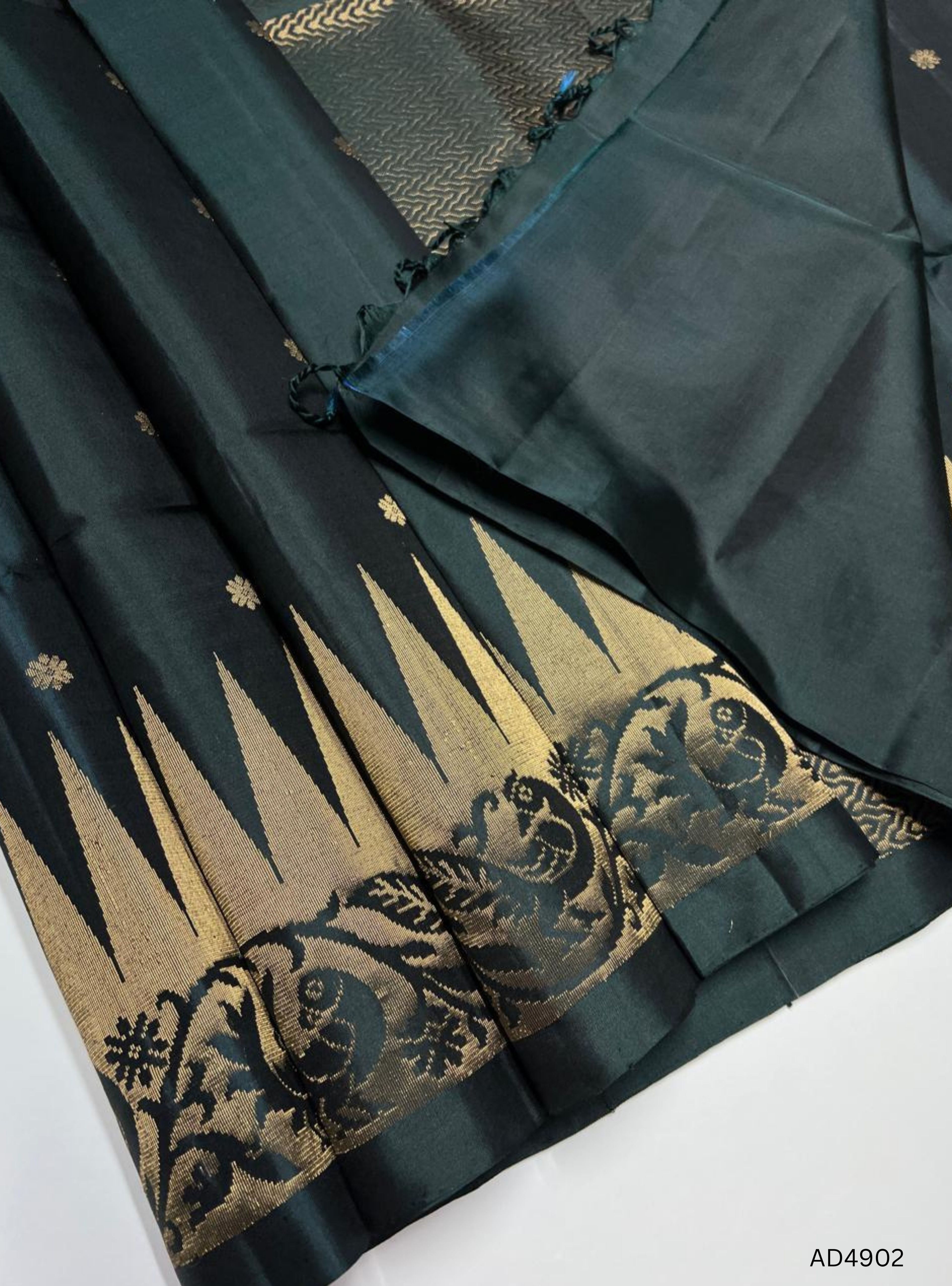 Dark Green - One Side Fancy Border Soft Silk Saree