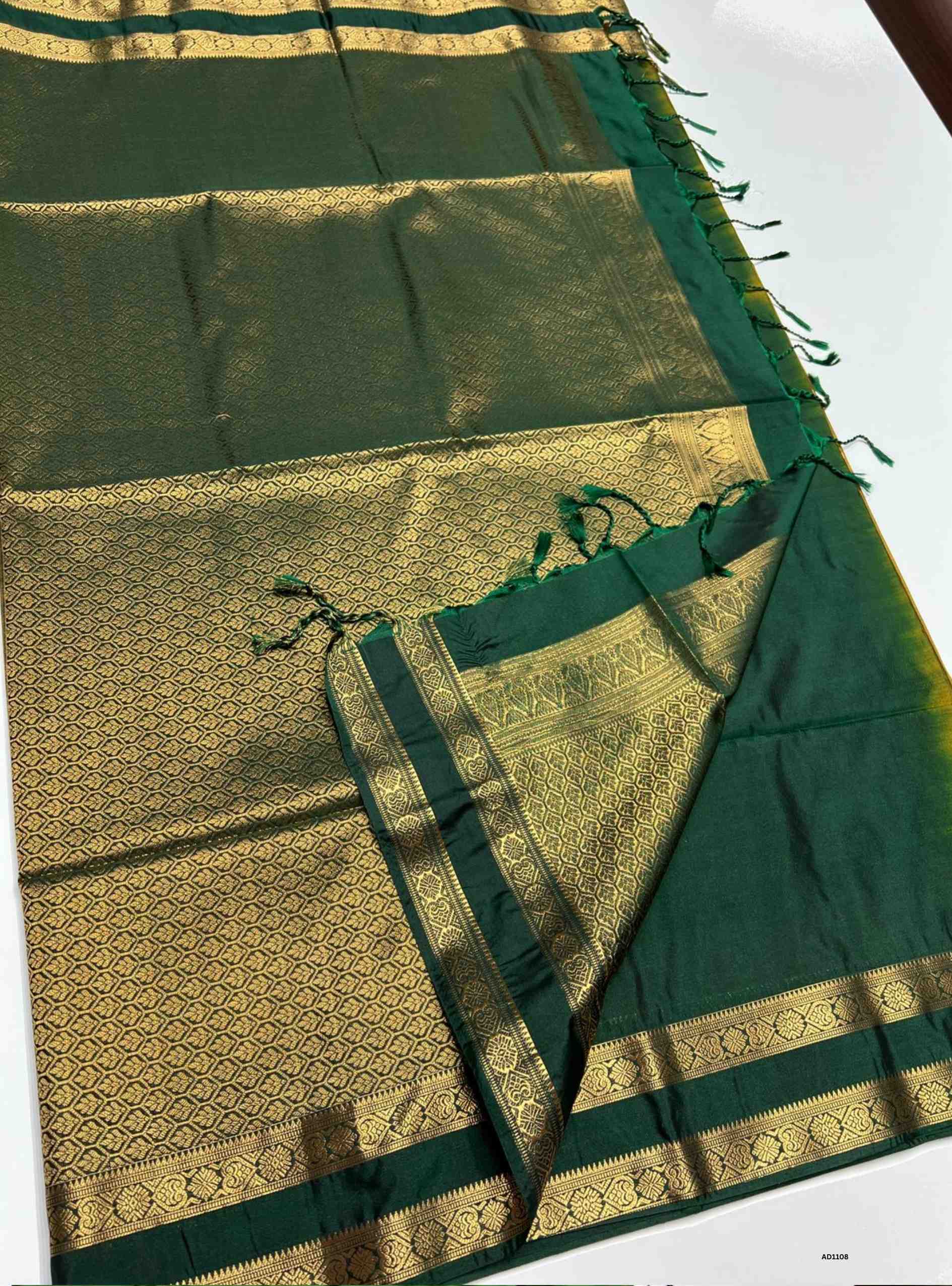 Mehandi Green & Dark Green - Semi Silk Saree