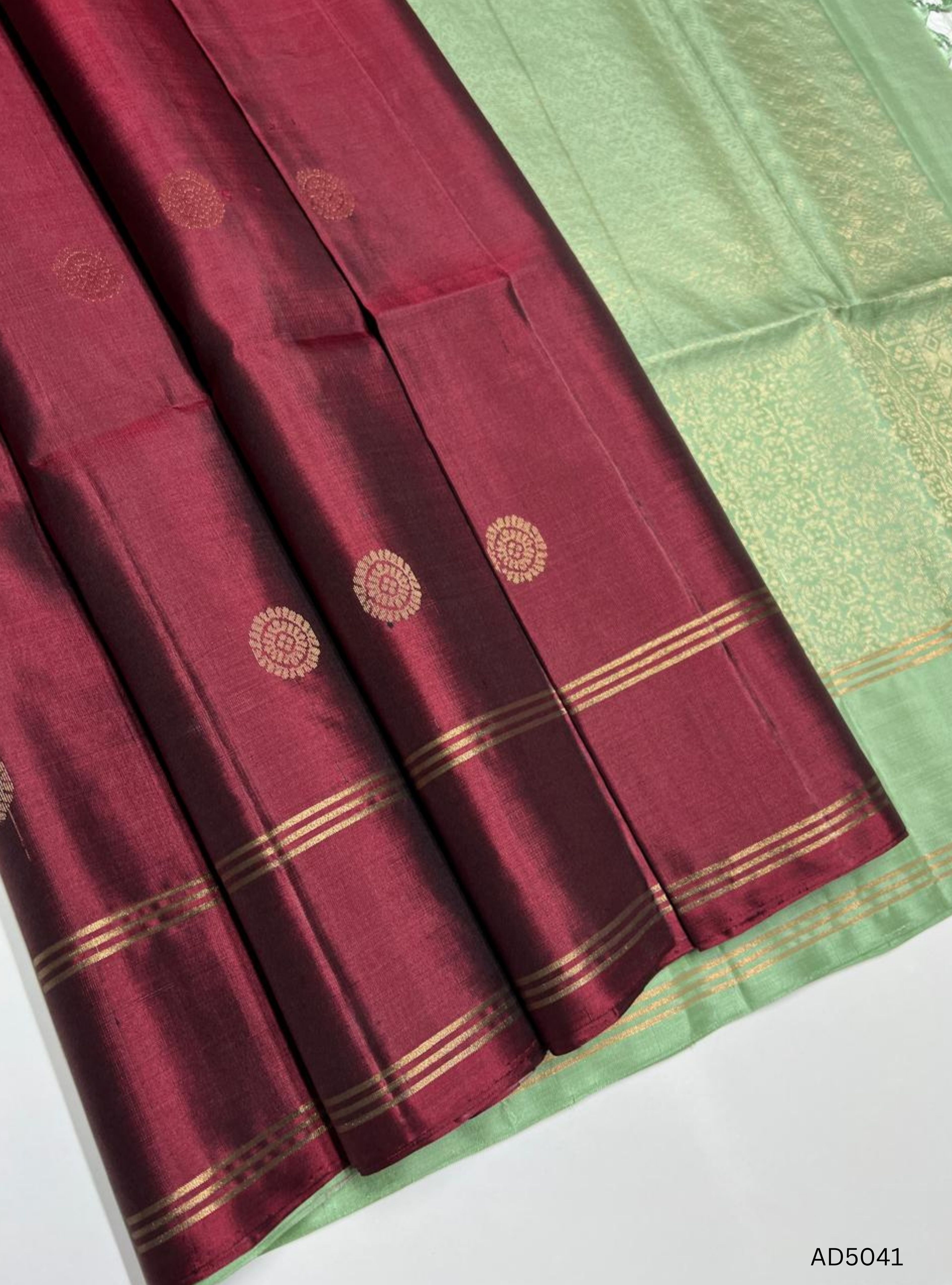 Maroon & Pista Green - Soft Silk Saree