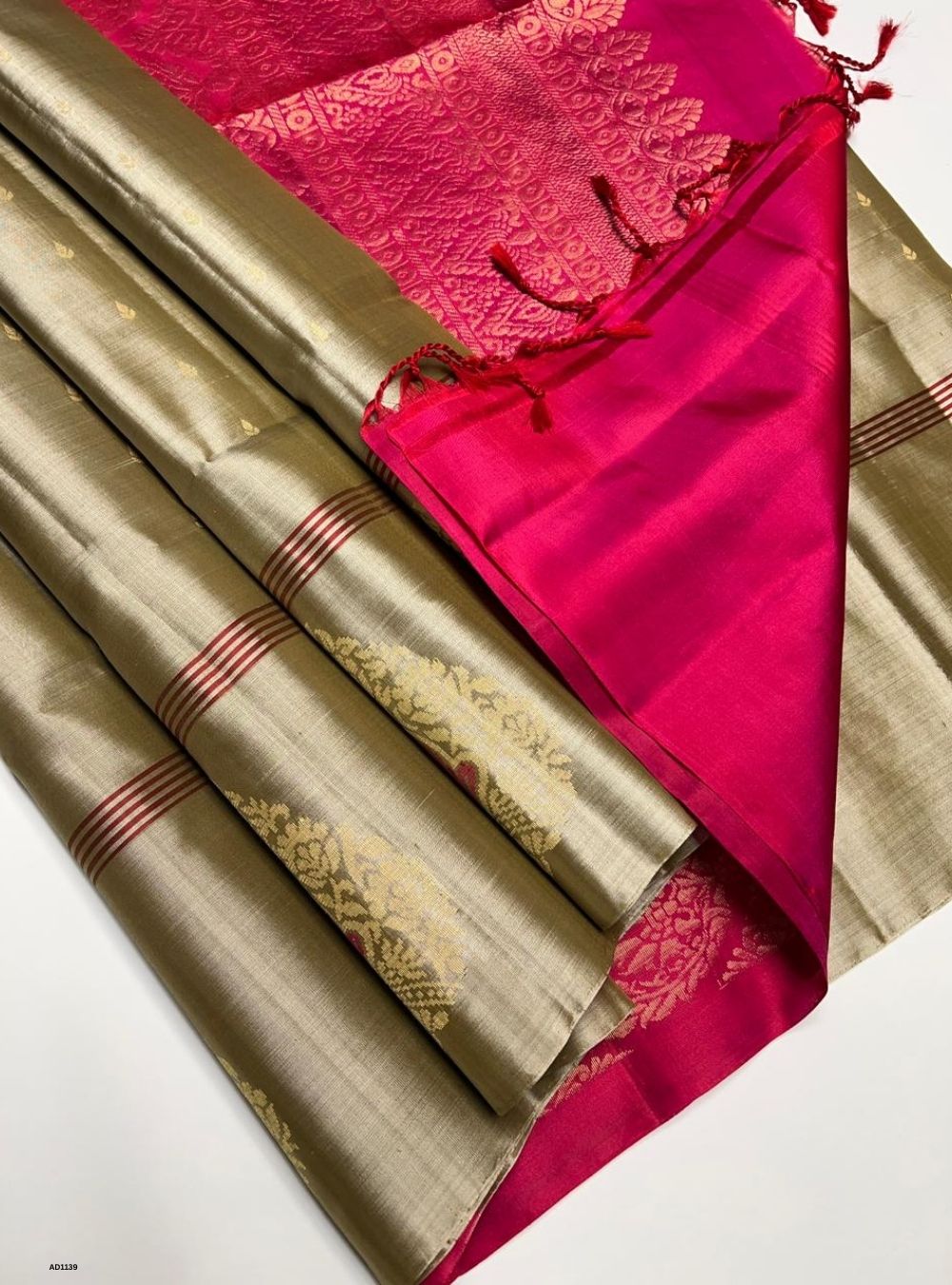 Beige & Reddish Pink - Soft Silk Saree