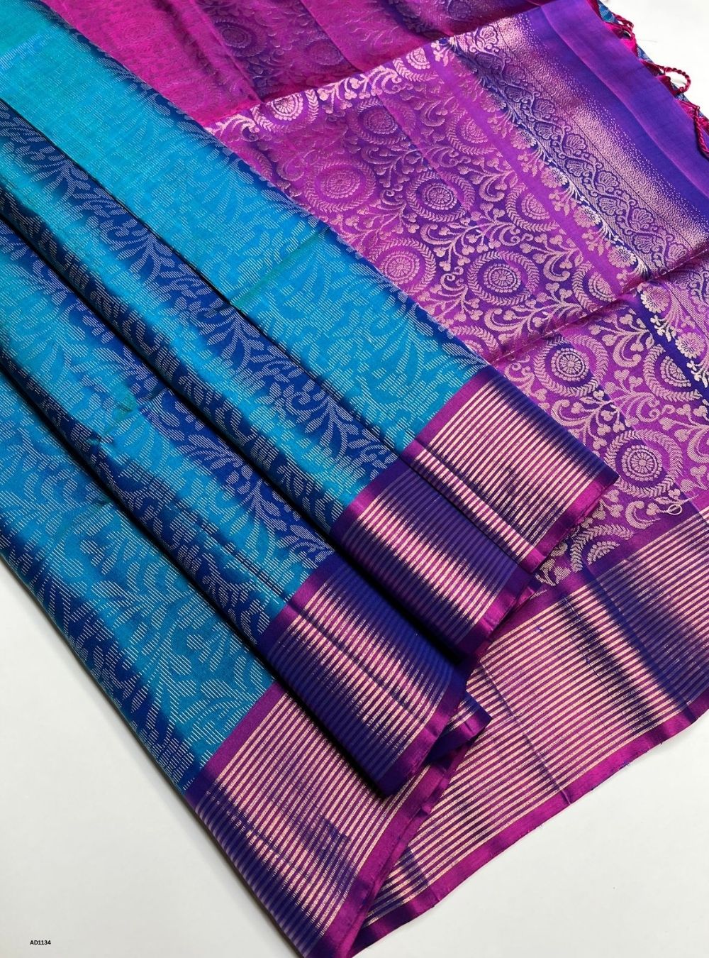 Peacock Blue & Purple - Soft Silk Saree