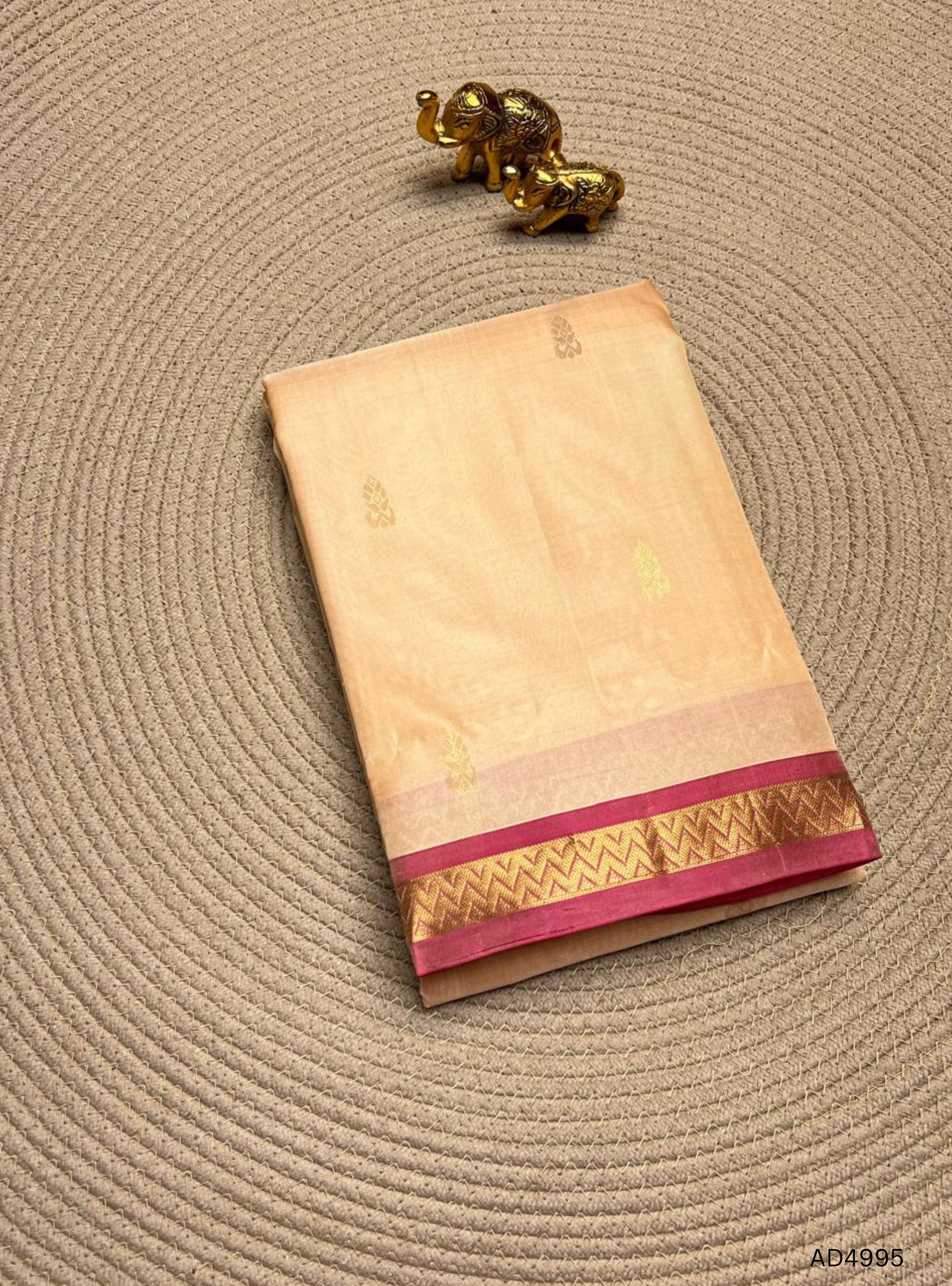 Cream  & Pink - Kanchi Border Soft Silk Saree