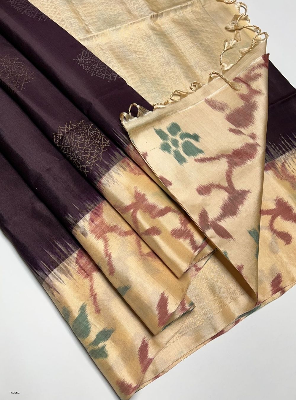 Coffee Brown & Cream - Soft Silk Saree