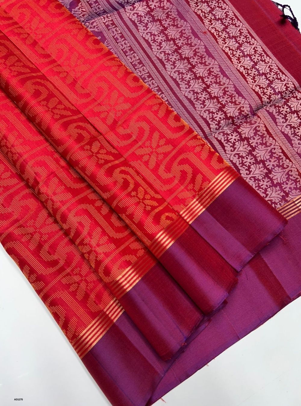 Red & Purple -  Soft Silk Saree