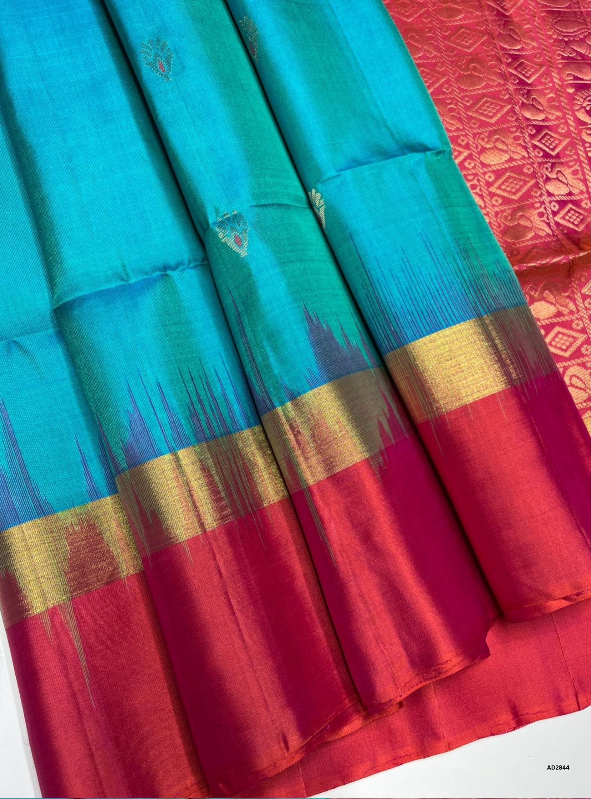 Dual Tone Blue & Orangish Pink - Soft Silk Saree