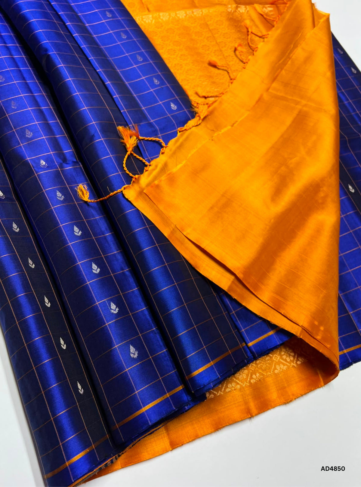 Blue & Yellow - Checker Soft Silk Saree