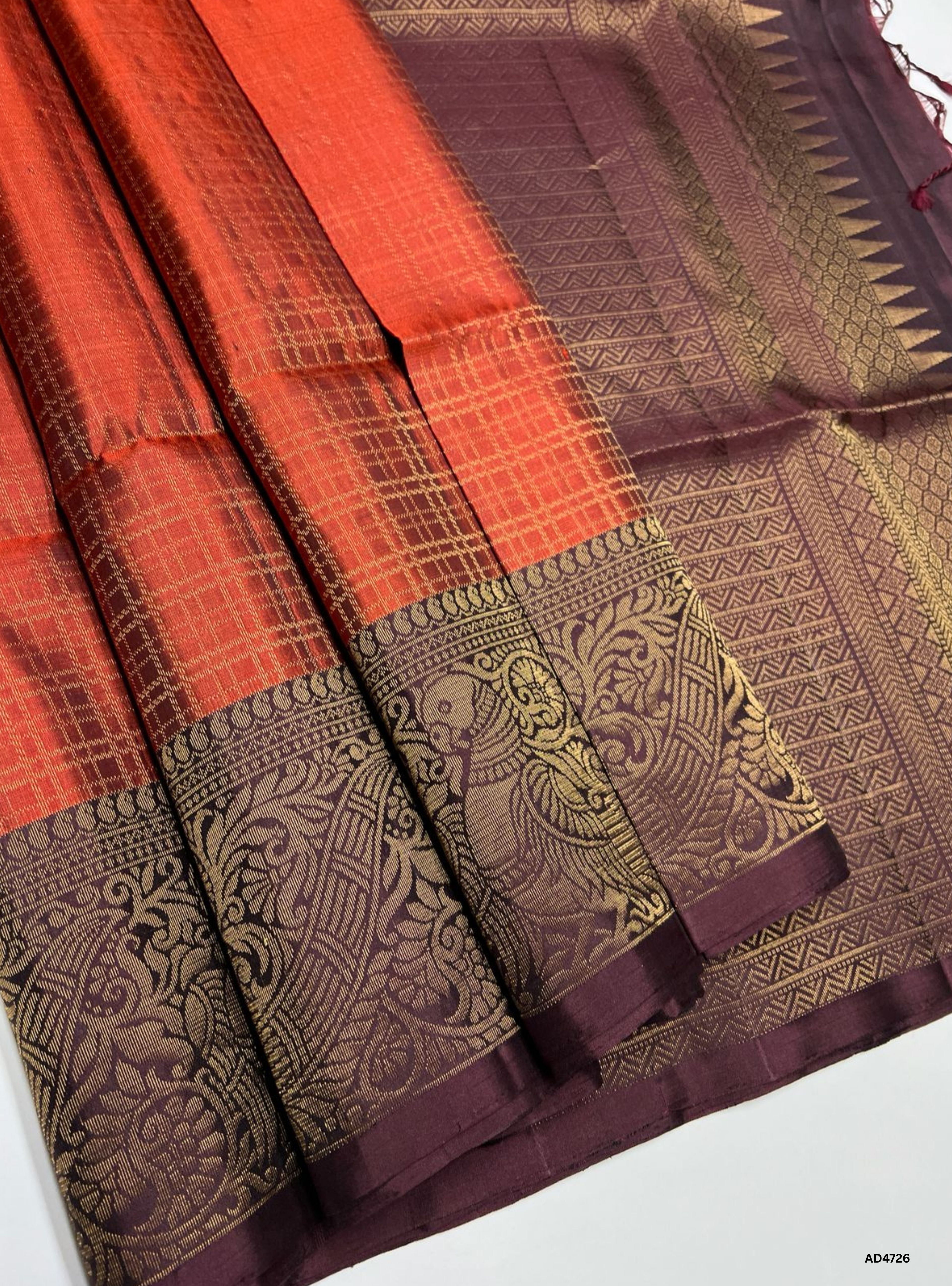 Rust & Coffee Brown - Fancy Border Soft Silk Saree