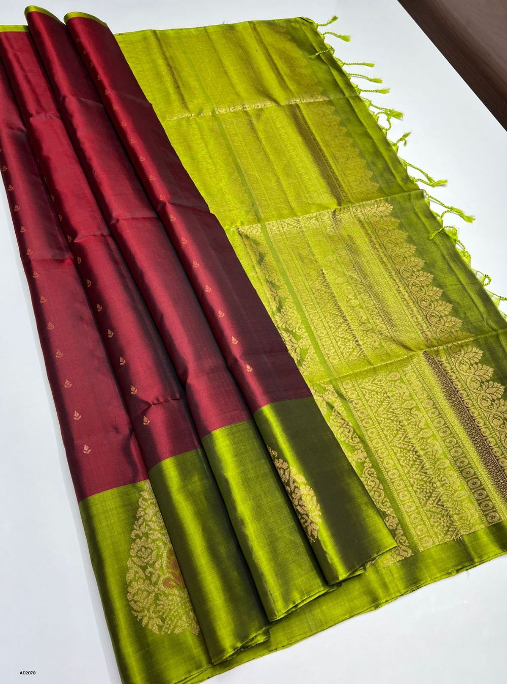 Maroon & Parrot Green - Soft Silk Saree