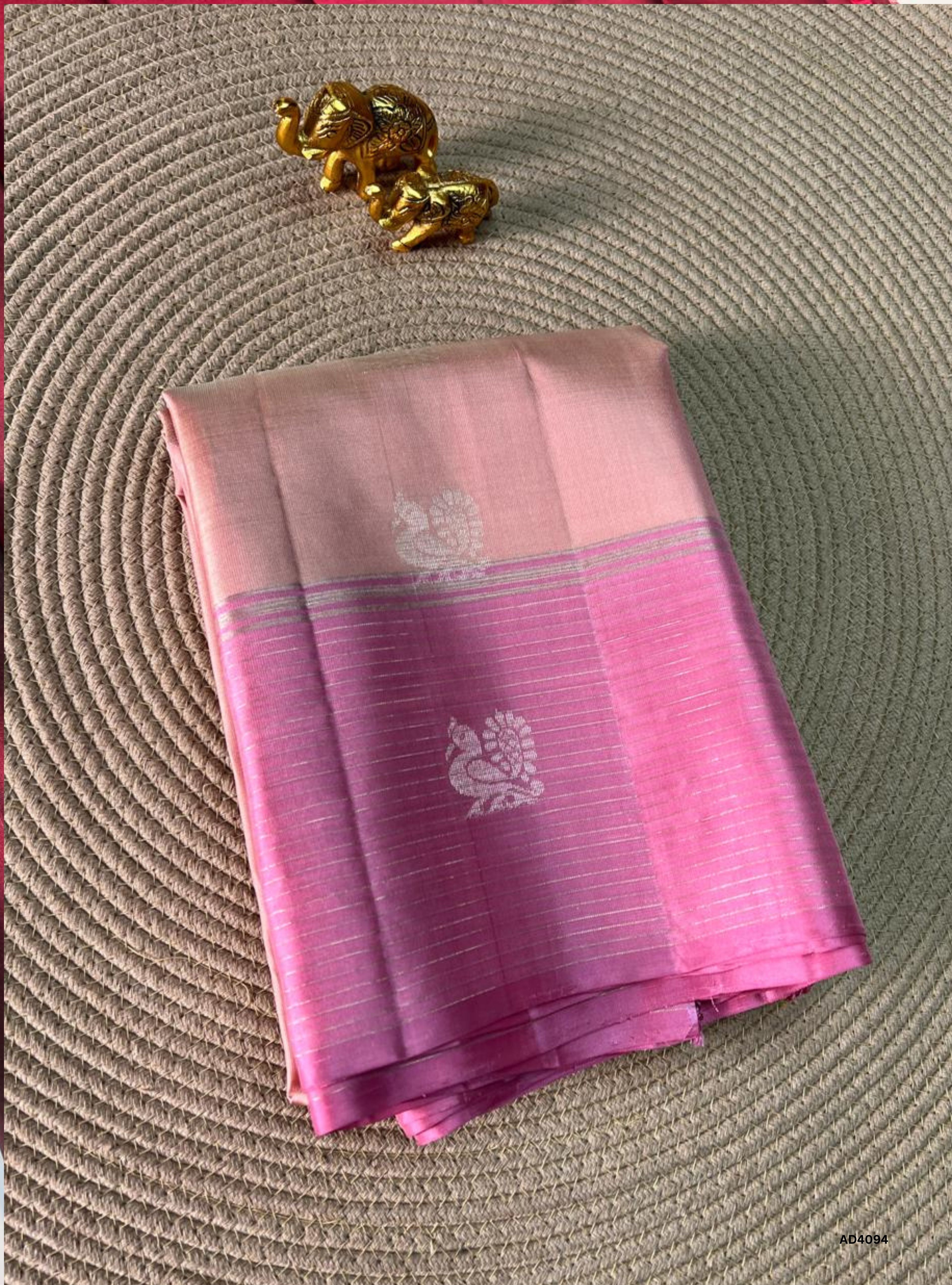 Cream Pink & Pink - Soft Silk Saree