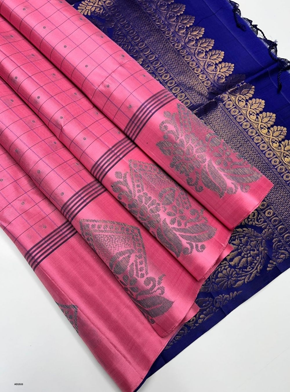 Pink & Royal Blue -  Soft Silk Saree