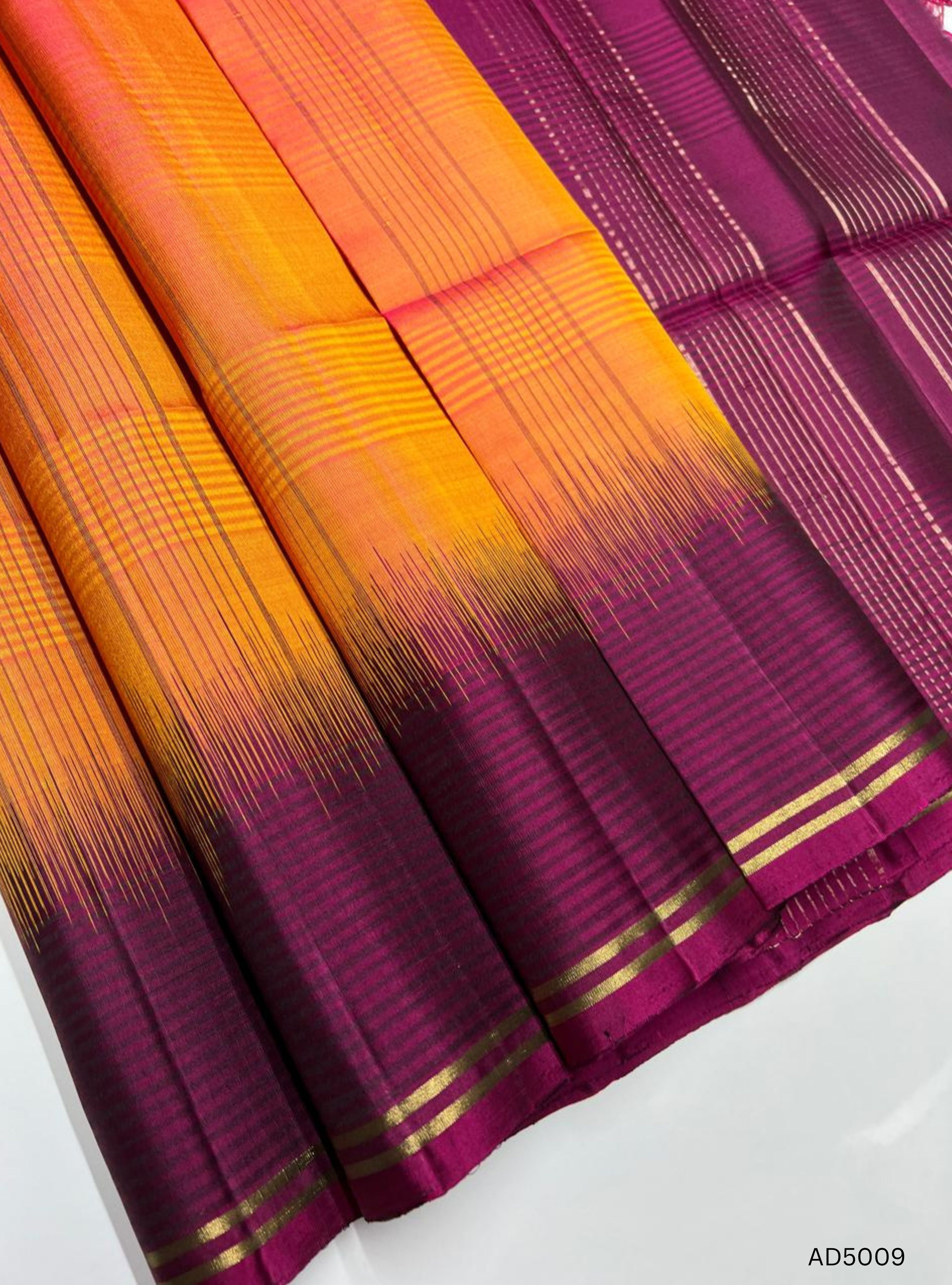 Orange & Magenta - Checks with Contrast Border  Soft Silk Saree