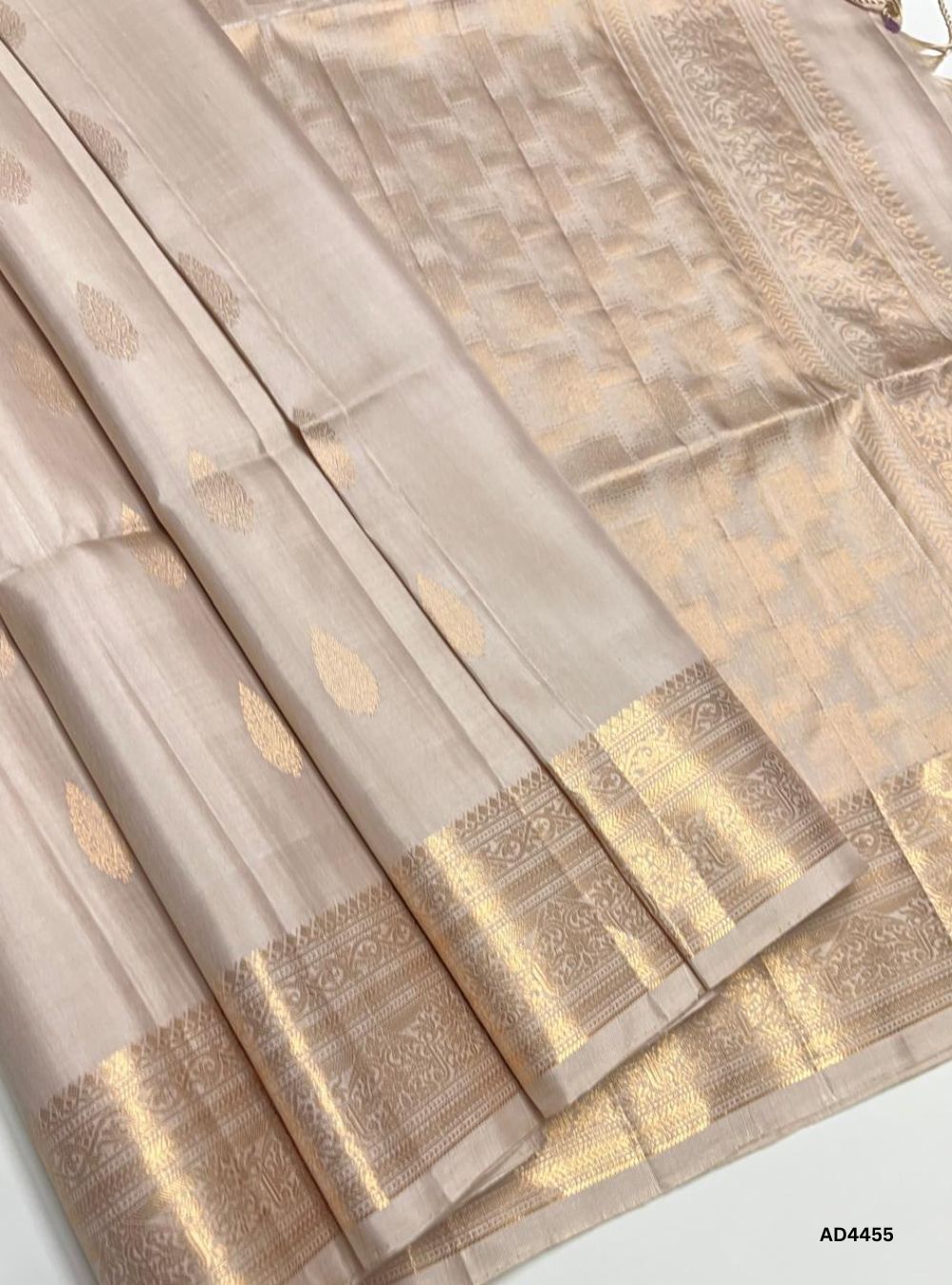 Beige - Kanchi Border Soft Silk Saree