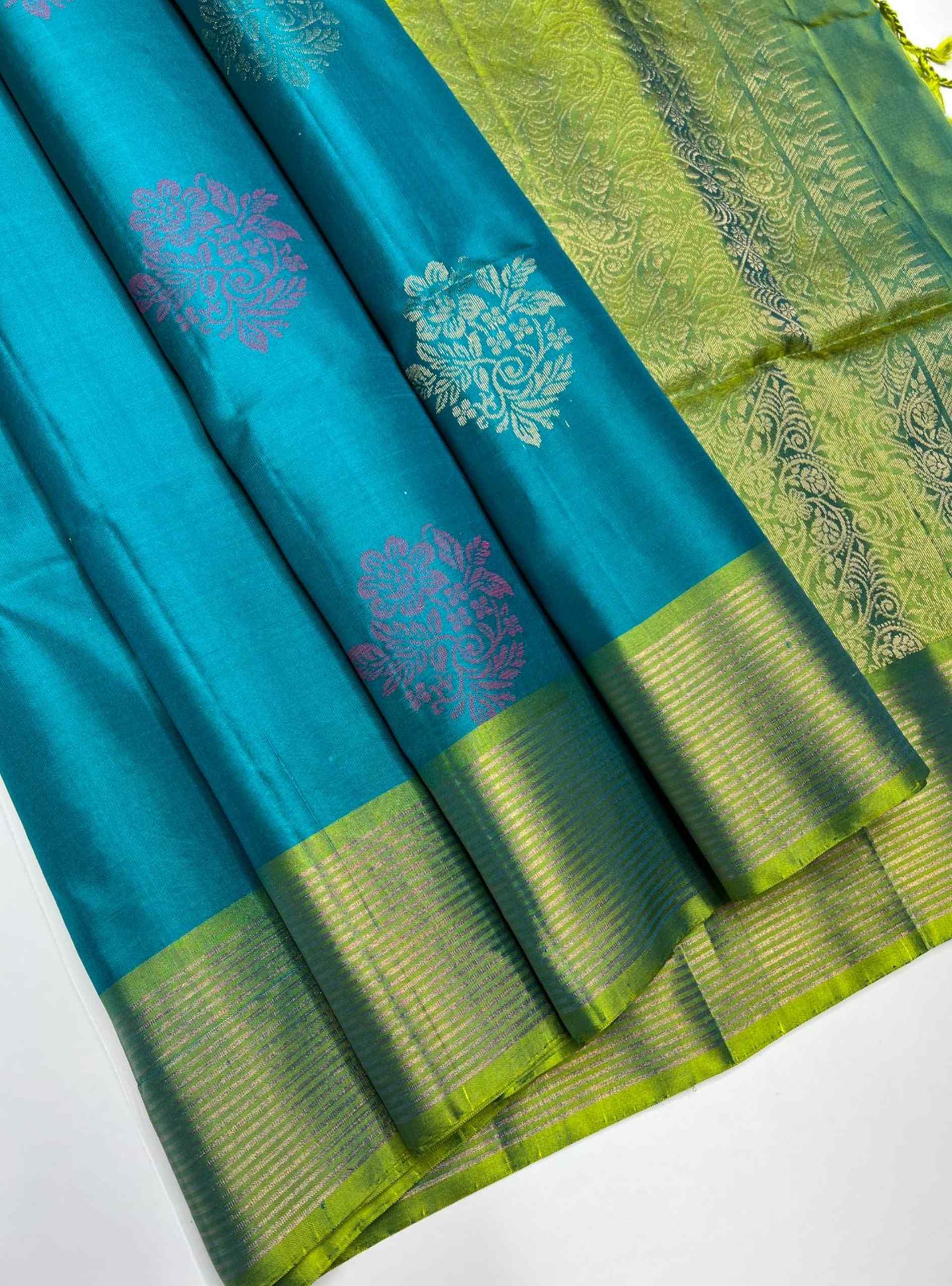 Rama Green & Dual Tone Green - Soft Silk Saree