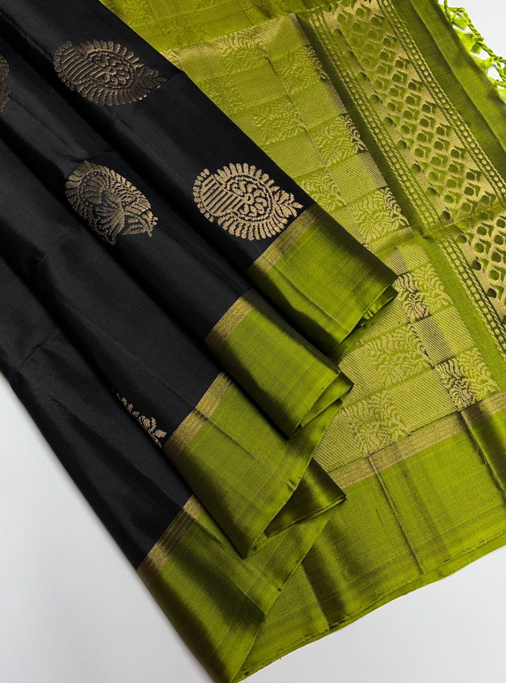 Black & Lime Green - Soft Silk Saree