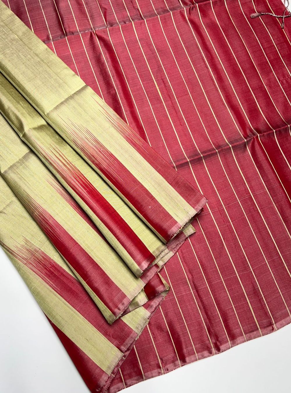 Khaki & Pink - Soft Silk Saree