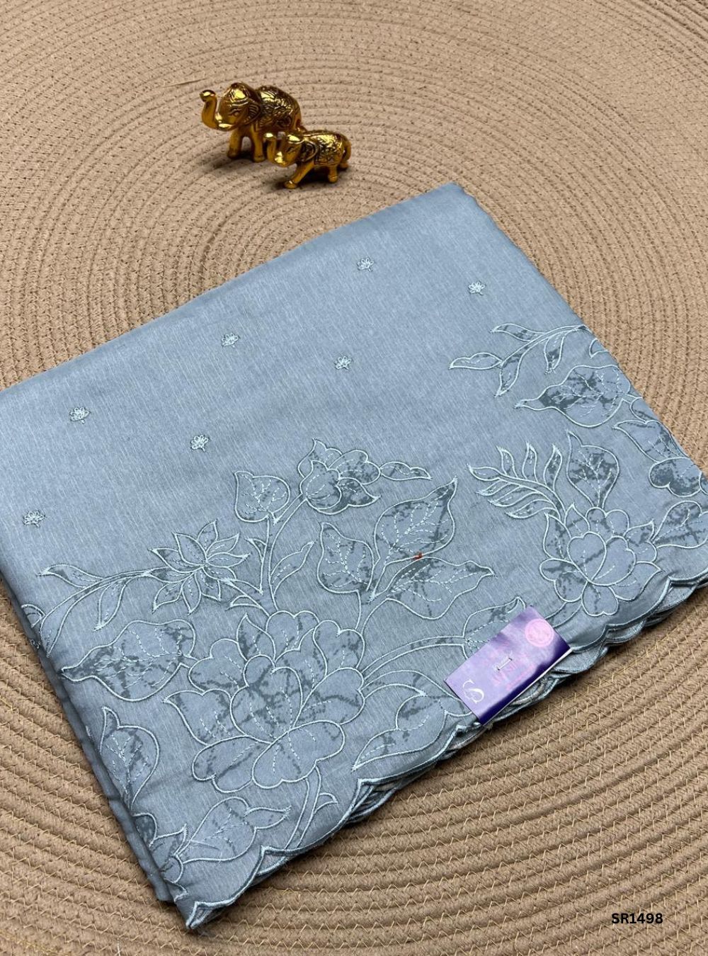 Grey - Applique Semi Tussar Saree
