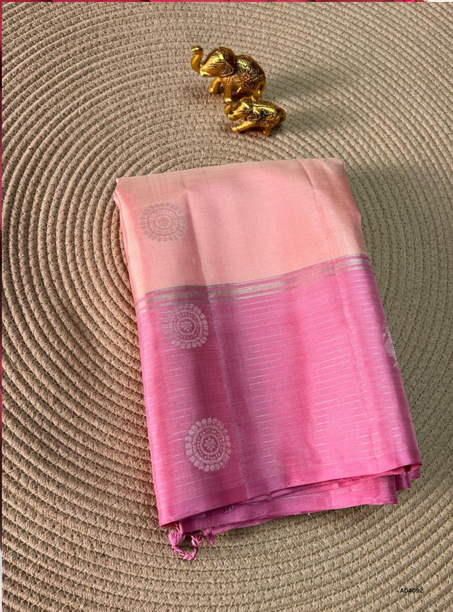 Cream Pink & Pink - Soft Silk Saree