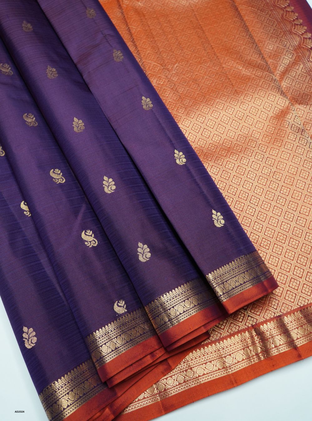 Purple & Rust Orange - Soft Silk Saree