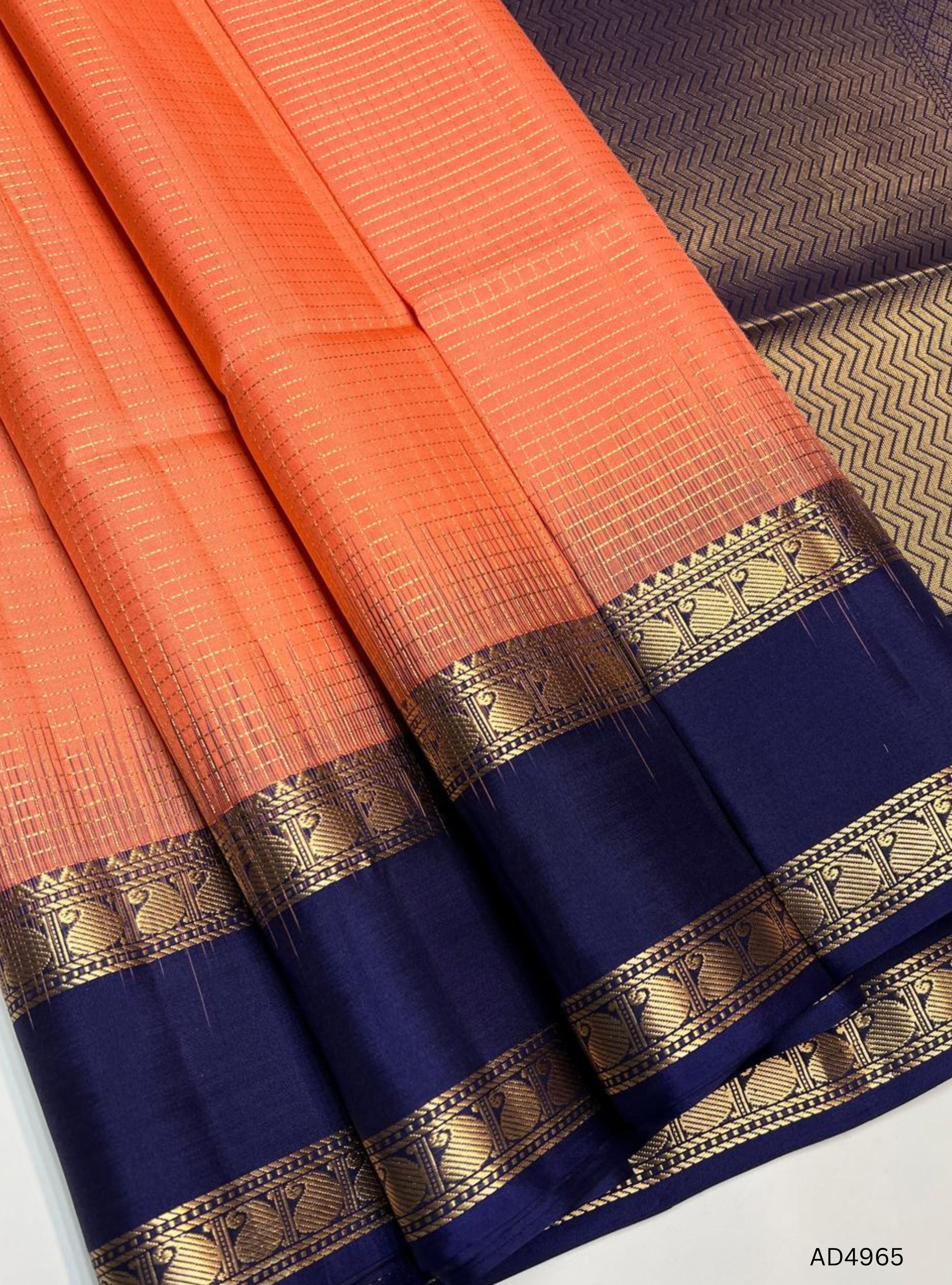 Peach & Ink Blue - Checkerd Retta Pet Soft Silk Saree