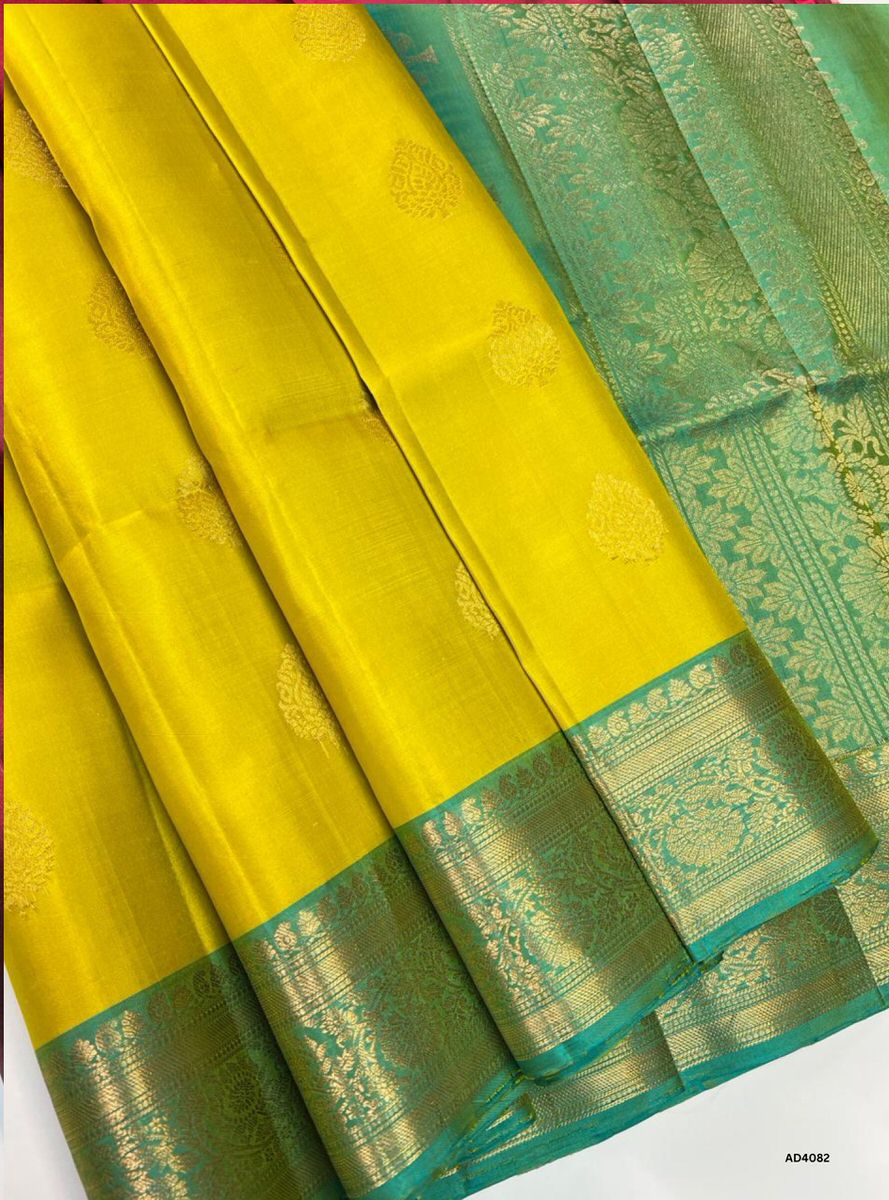 Lemon Yellow & Dual Tone Green - Kanchi Border Soft Silk Saree