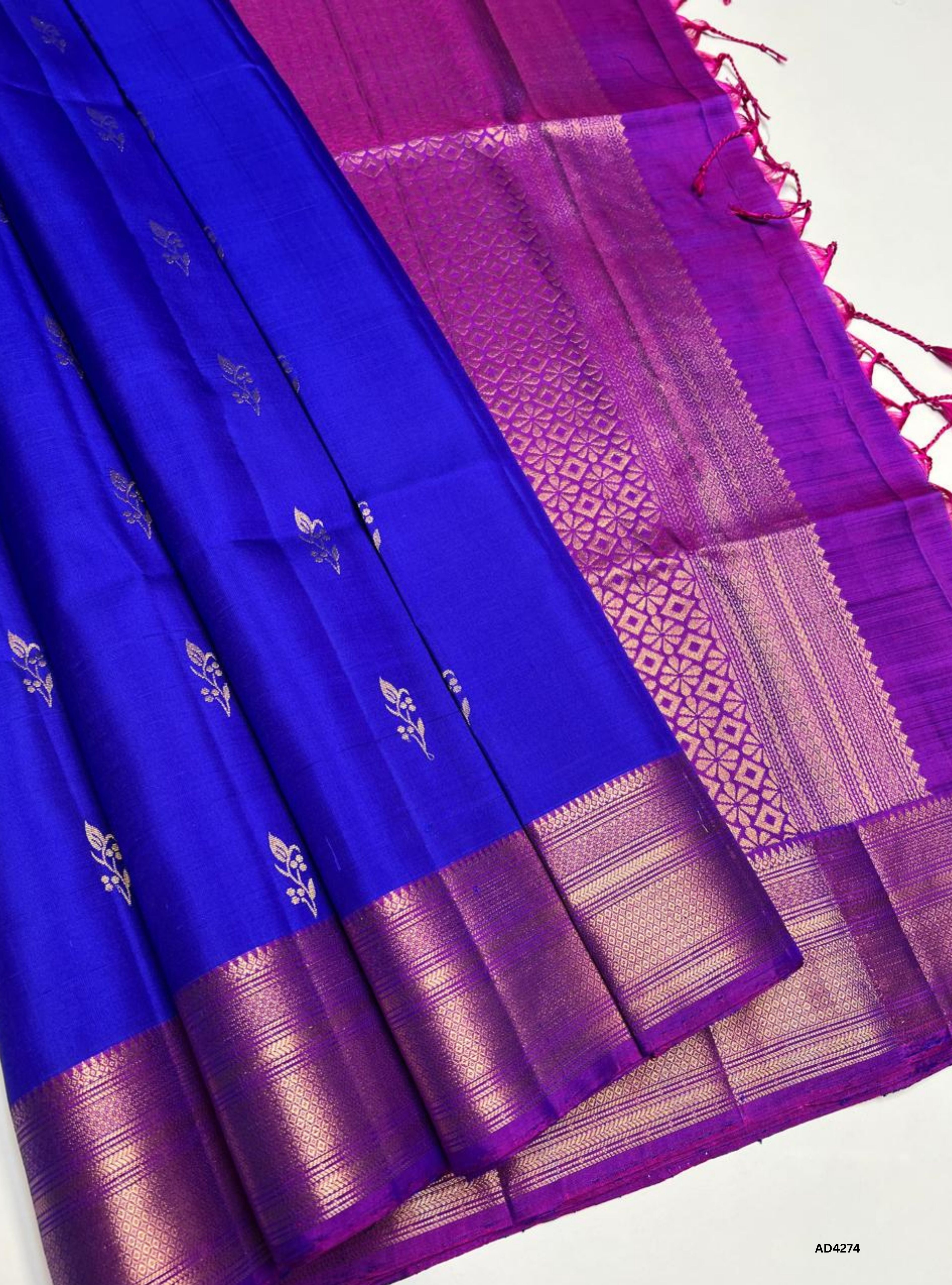 Blue & Purple - Kanchi Border Soft Silk Saree