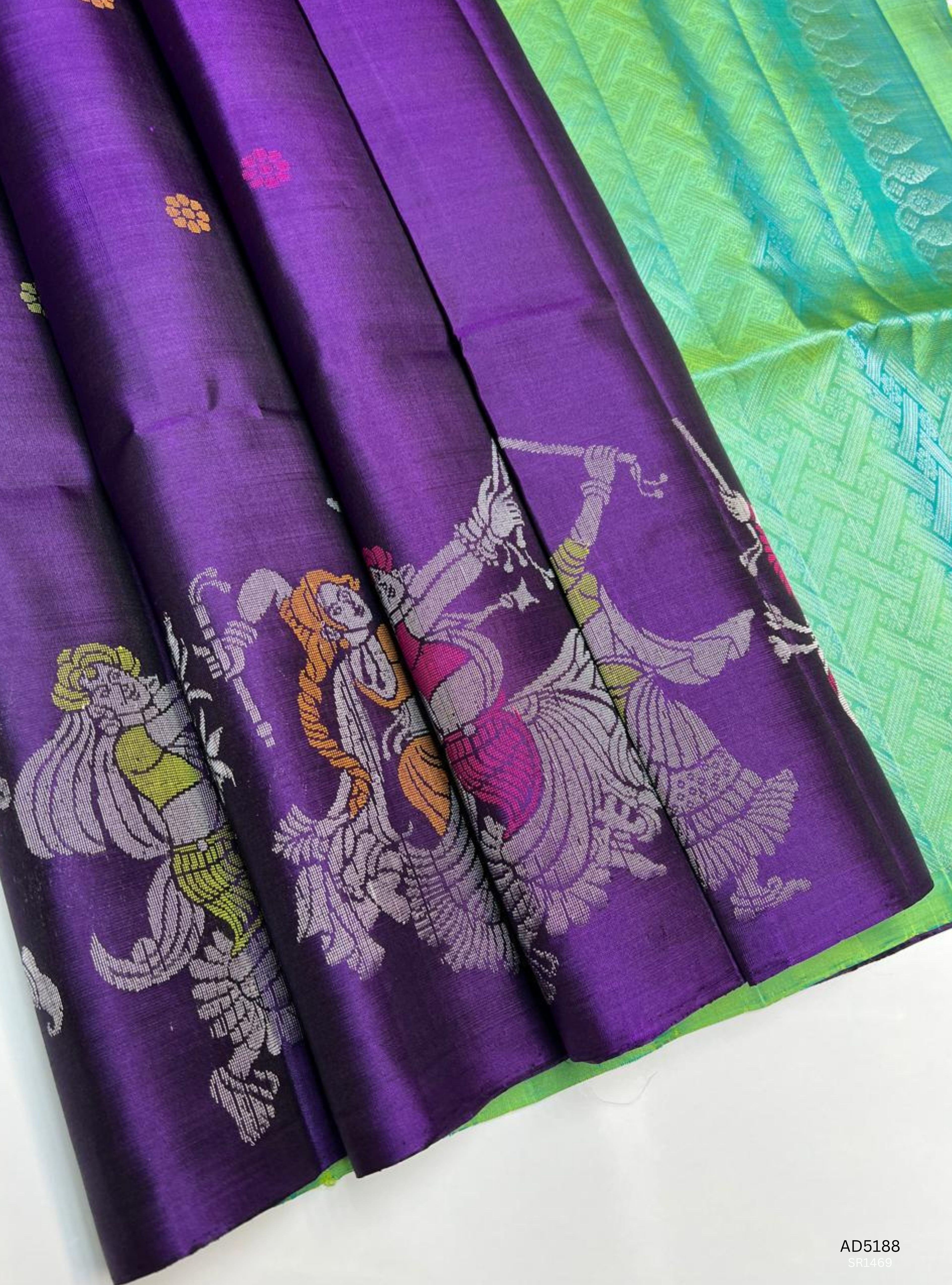 Purple & Green - Fancy Border Soft Silk  Saree