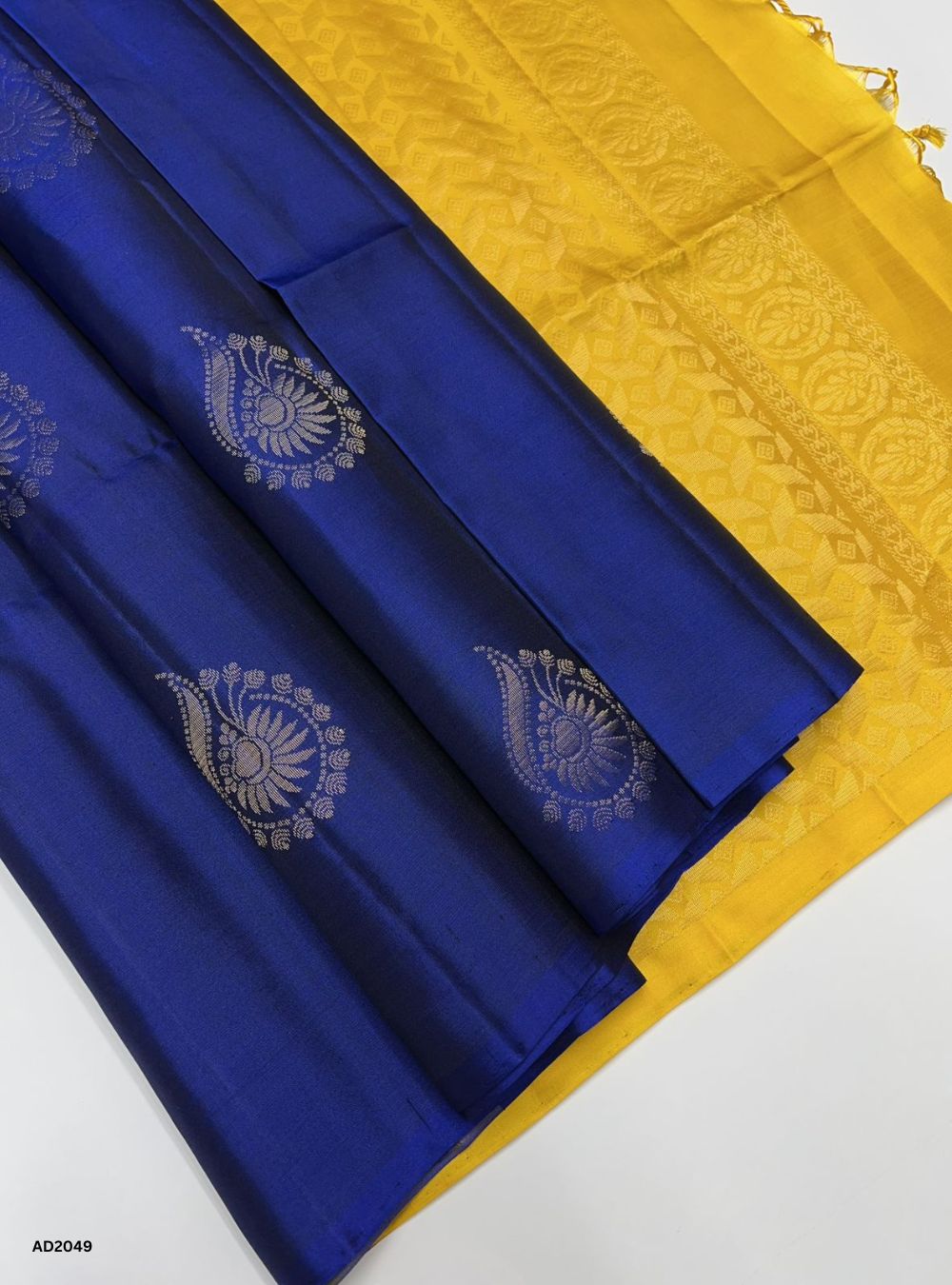 Navy & Yellow  - Soft Silk Saree