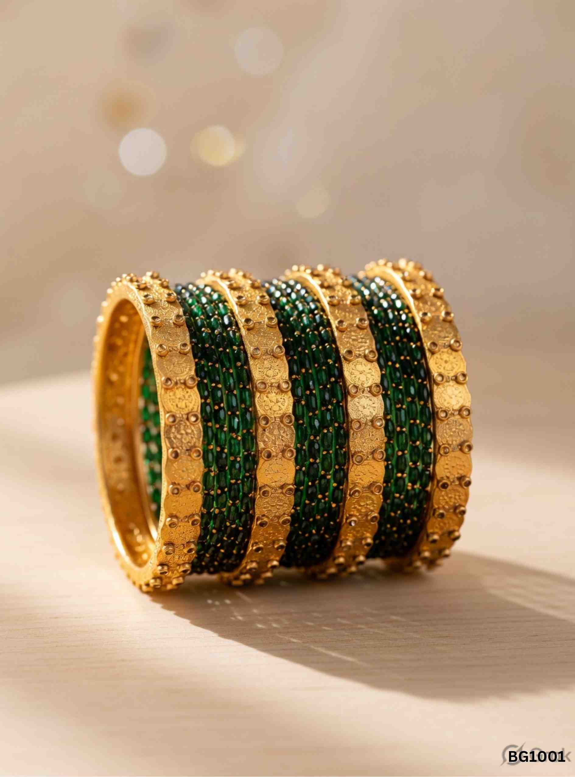 Green & Gold - Raindrop Bangle Set