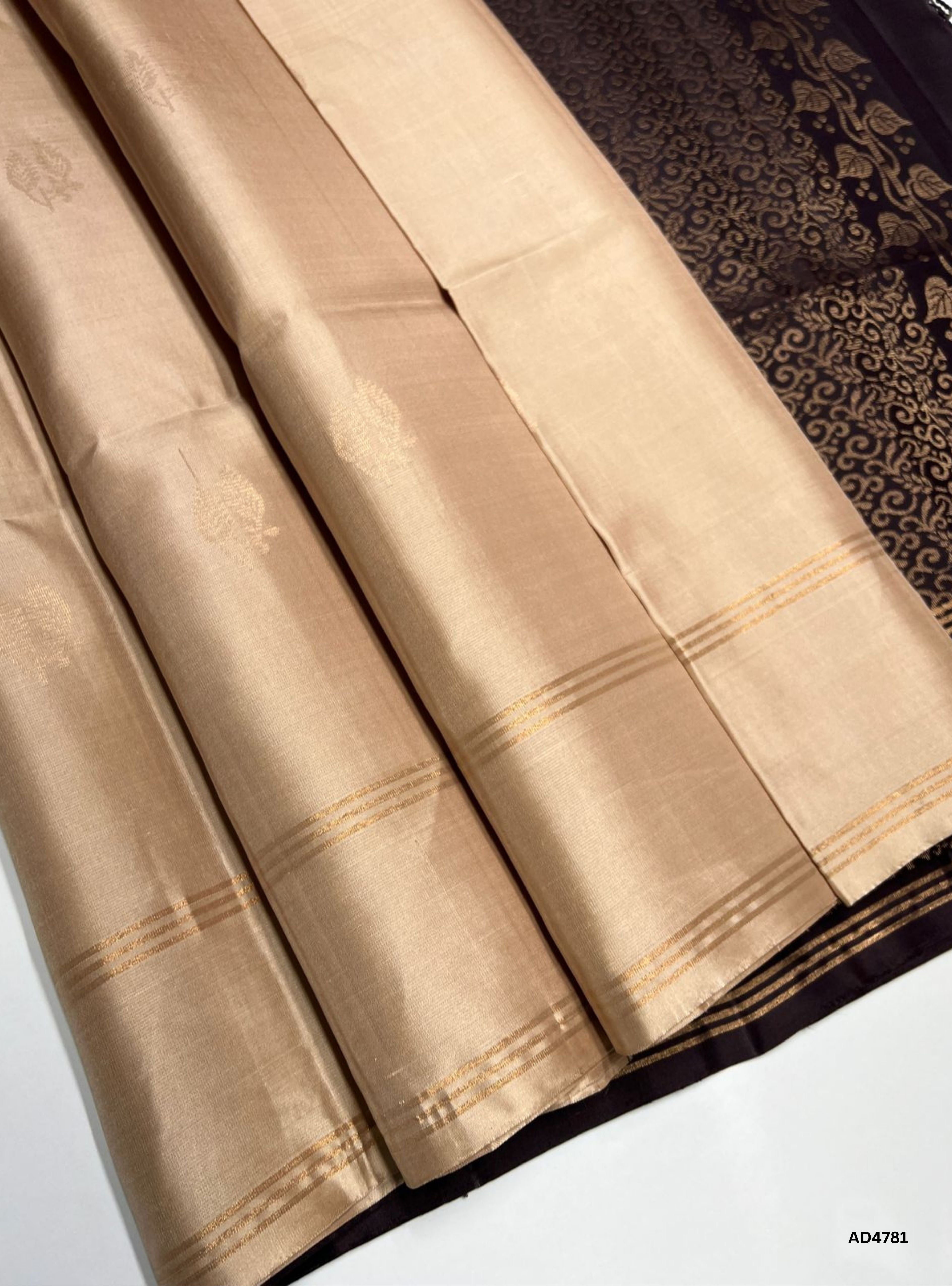 Beige & Coffee Brown - Soft Silk Saree