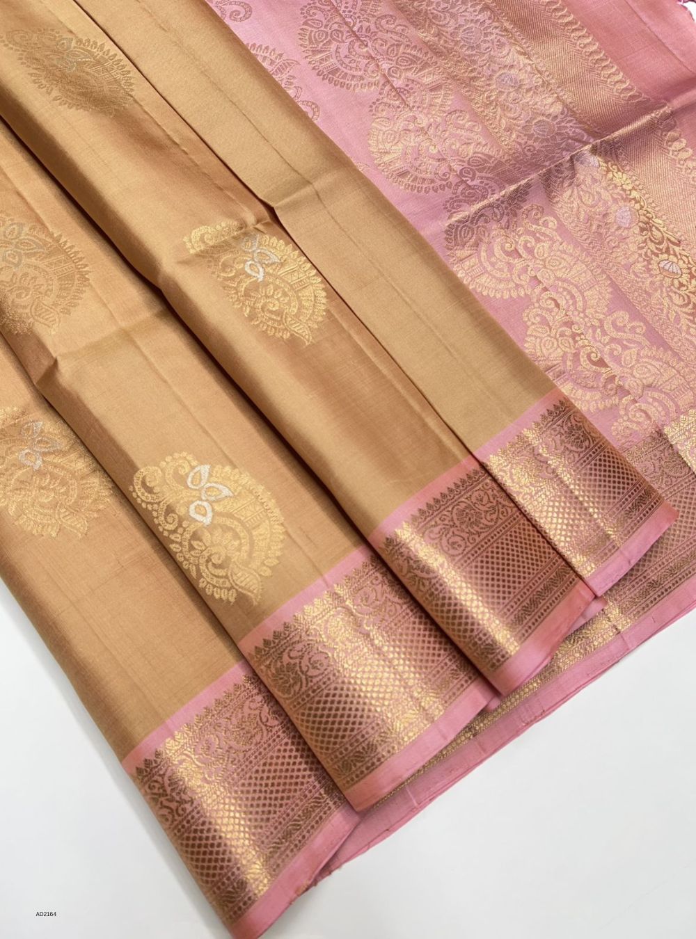Beige & Pink - Soft Silk Saree
