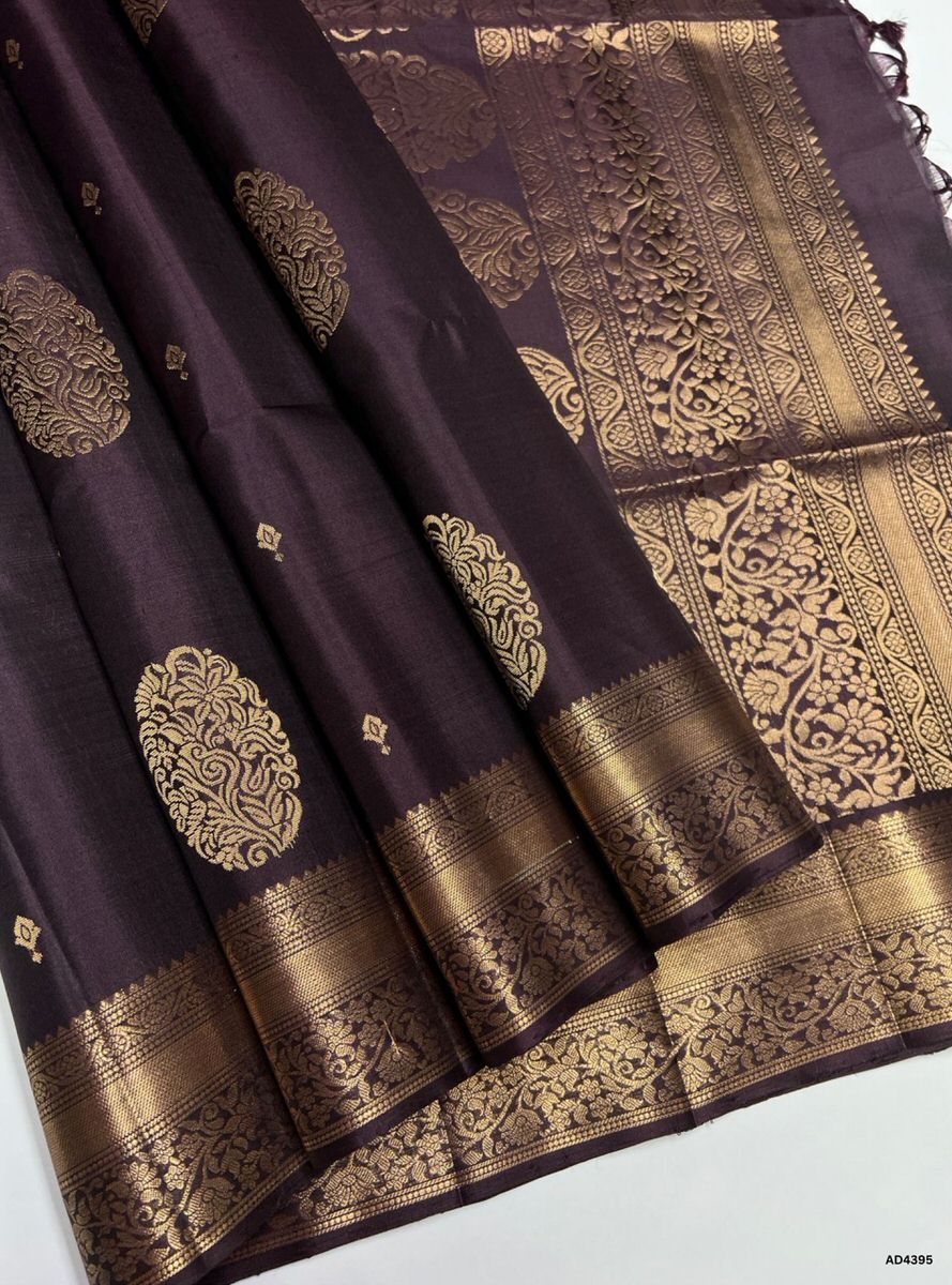 Chocolate Brown - Kanchi Border Soft Silk Saree